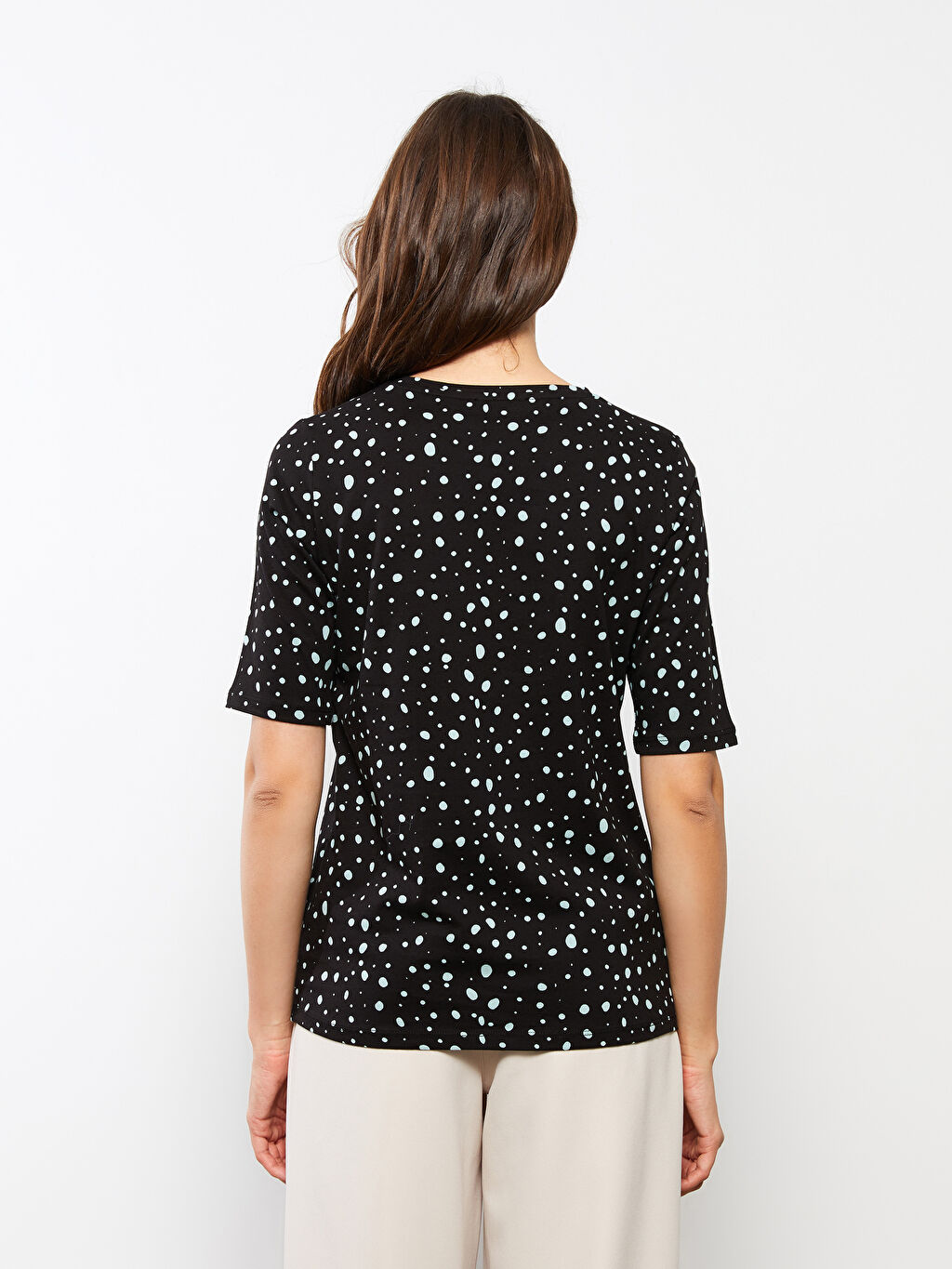 Crew Neck Polka Dot Short Sleeve Cotton Womens T Shirt S29642z8 Lrp S29642z8 Lrp Lc Waikiki 6466