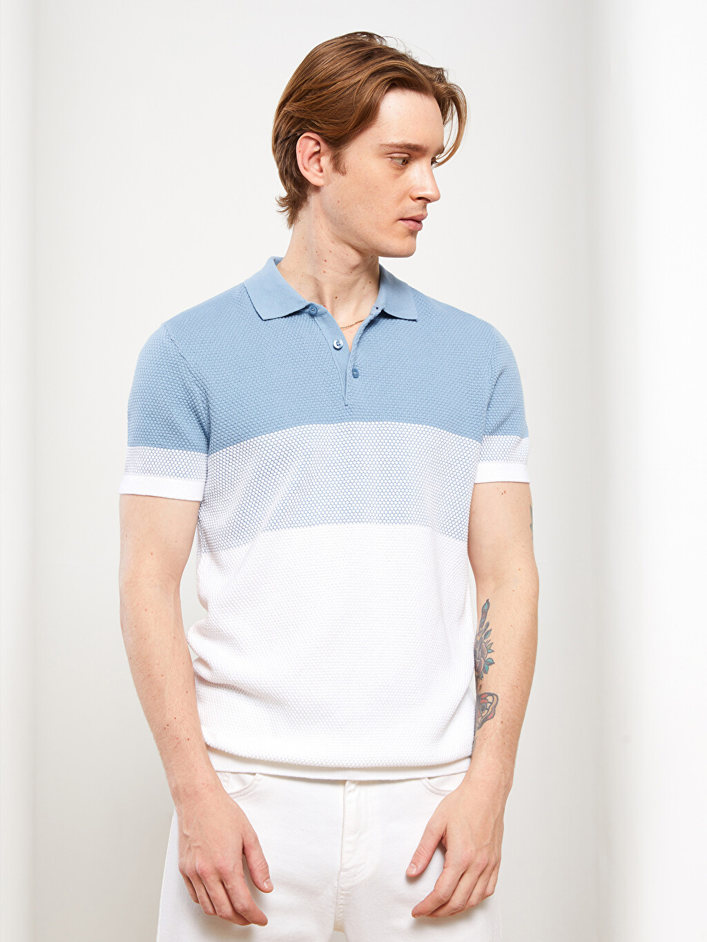 Polo Collar Short Sleeve Color Block 