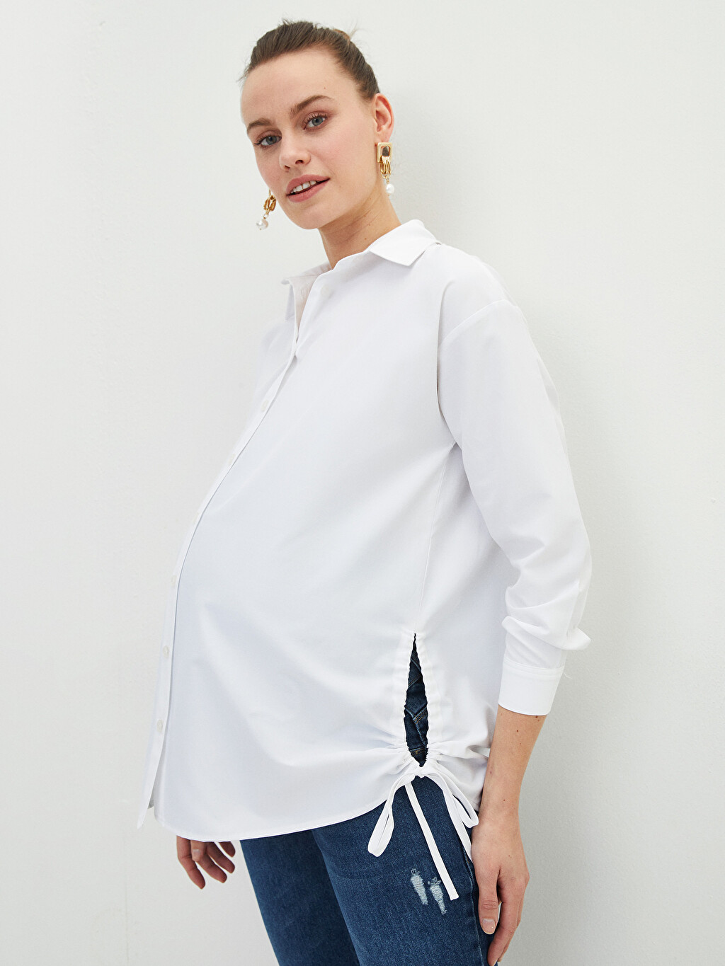 Front Button Closure Plain Long Sleeve 