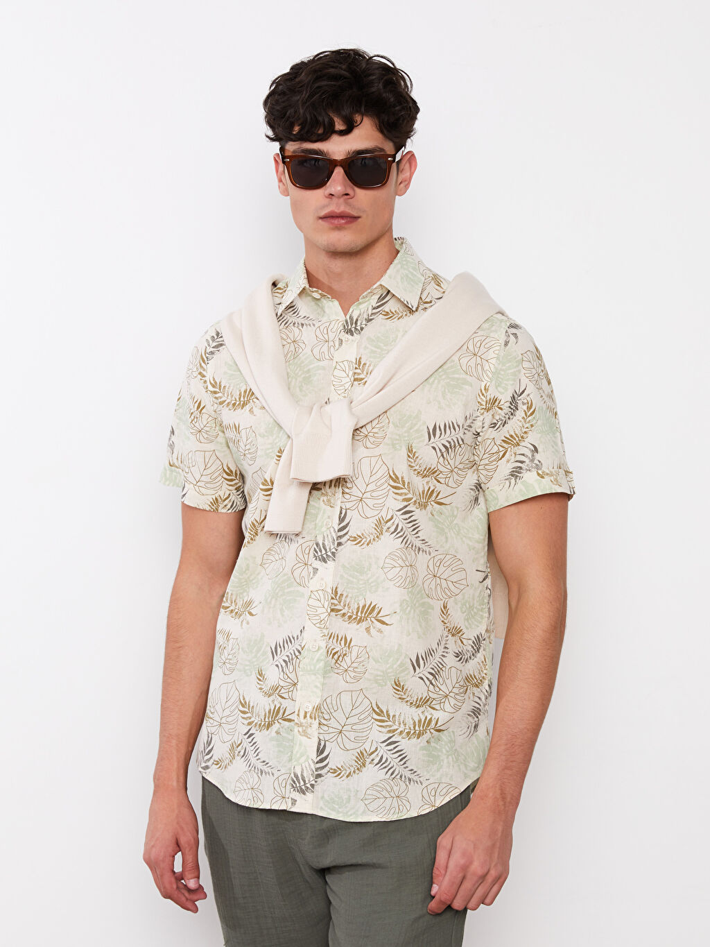 Regular Fit Short Sleeve Patterned Poplin Men's Shirt S2CM06Z8LRA