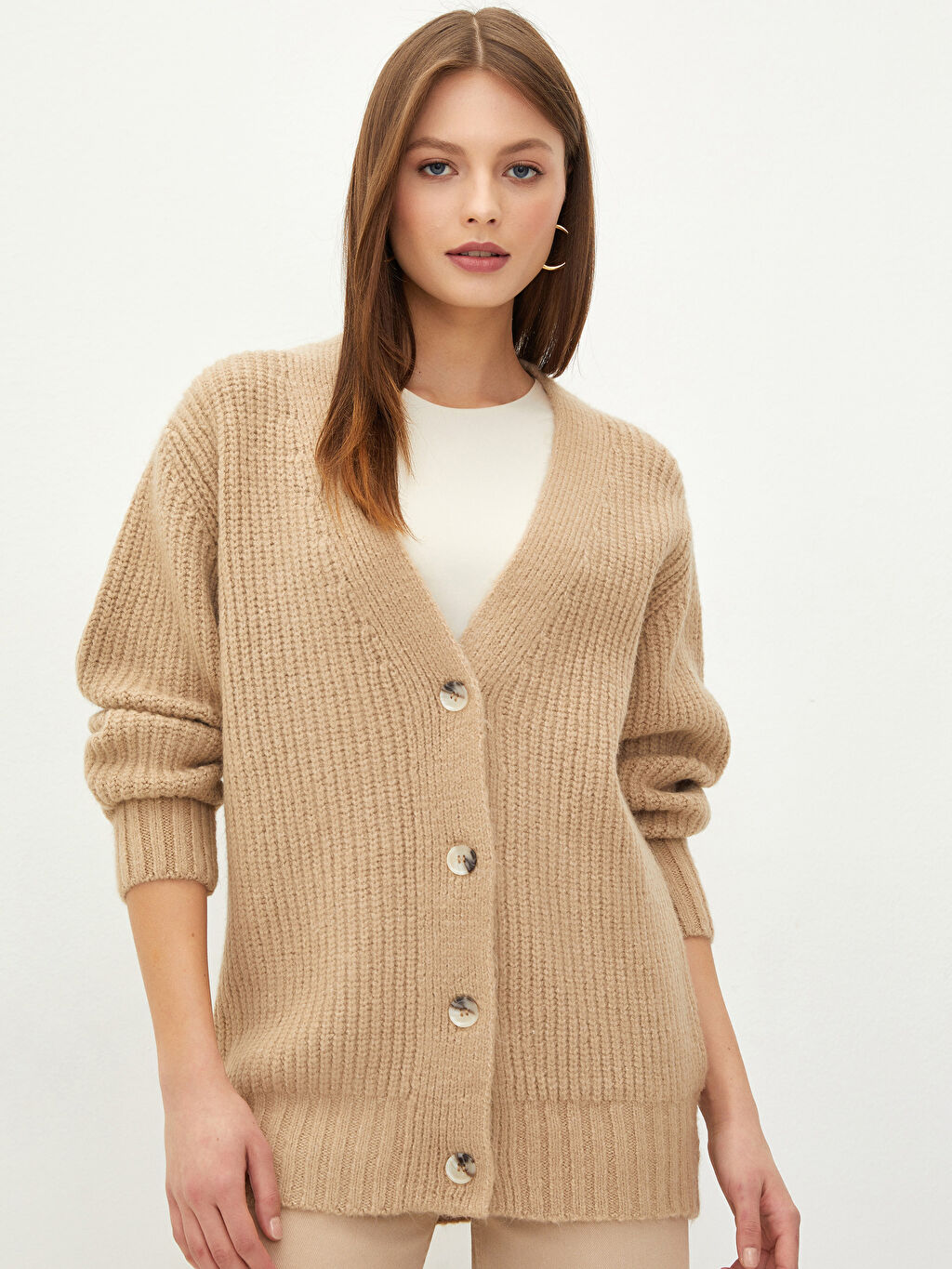 womens beige cardigan