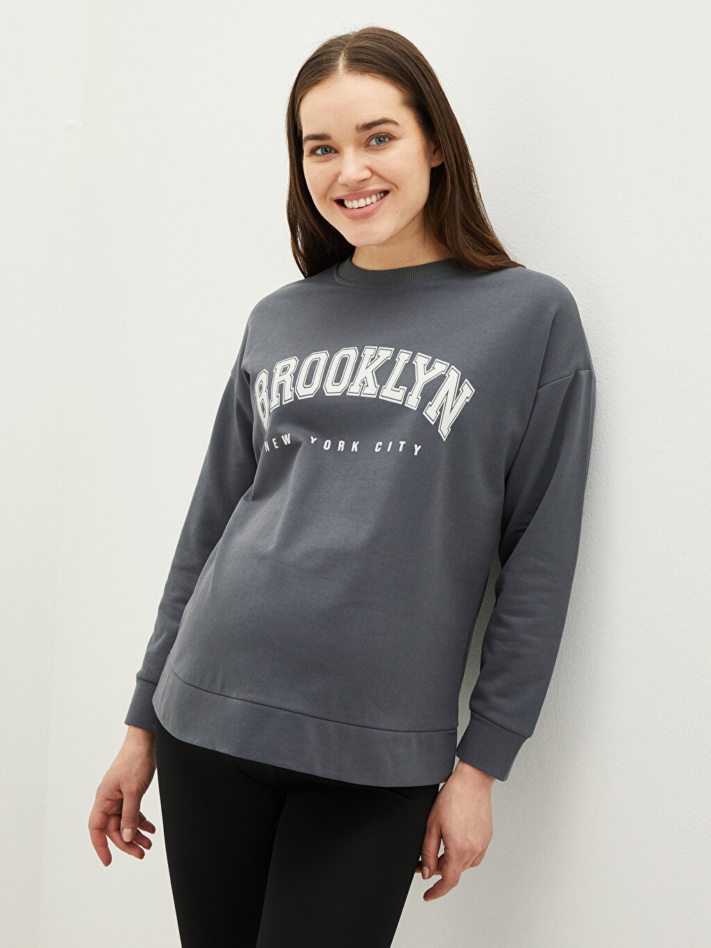 Crew Neck Letter Printed Long Sleeve Maternity Sweatshirt -S2FQ17Z8-HLC -  S2FQ17Z8-HLC - LC Waikiki