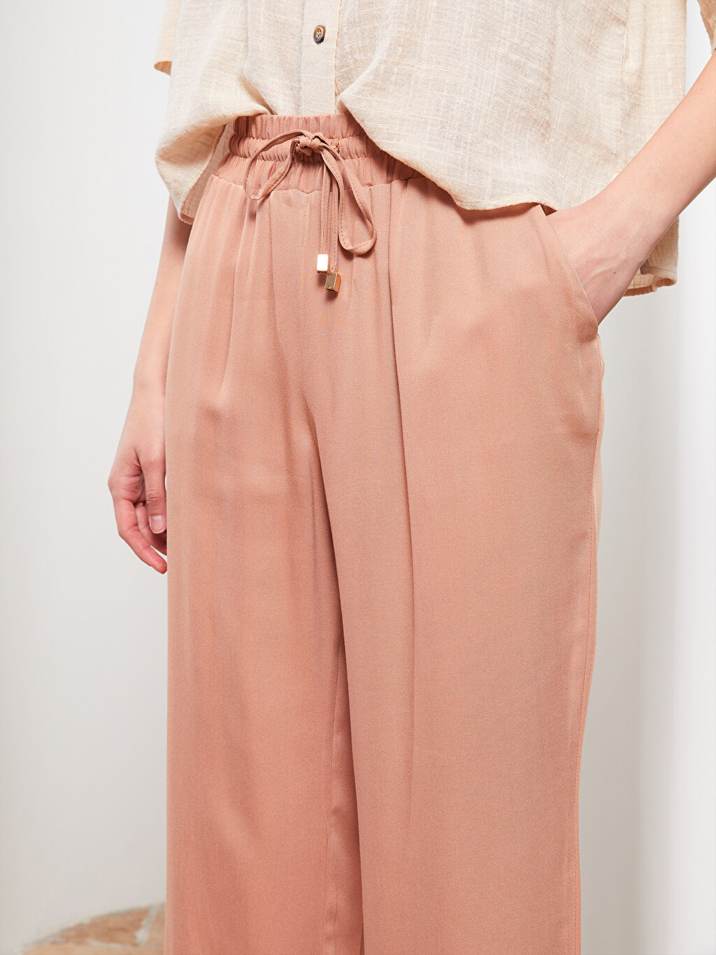 Elastic Waist Comfortable Fit Straight Viscose Women's Trousers