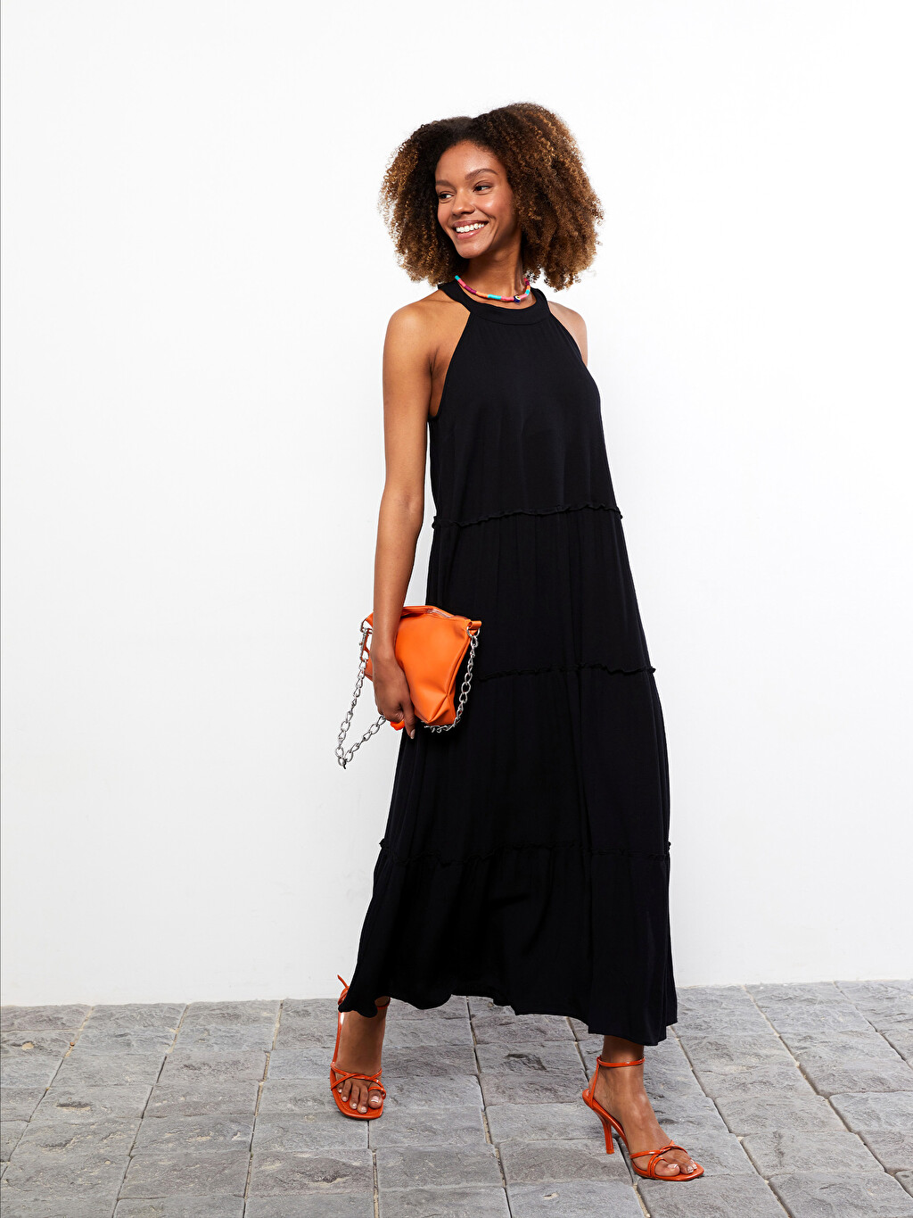 Halter Collar Plain Sleeveless Crinkle 