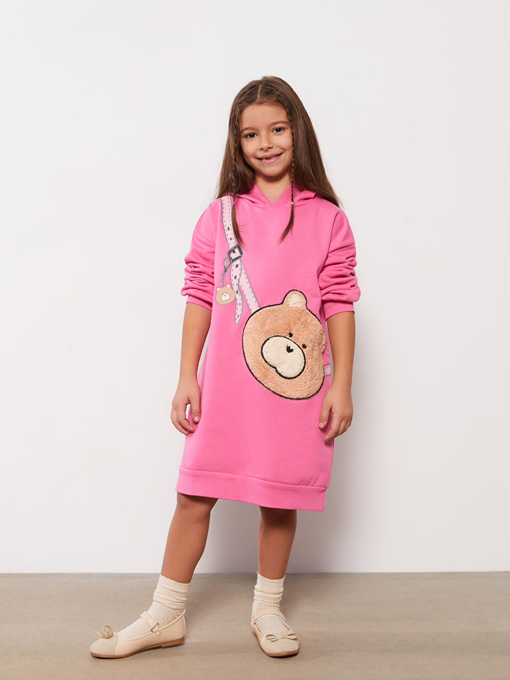 Hooded Printed Long Sleeve Girl Dress W24352Z4QZ2 W24352Z4QZ2 LC