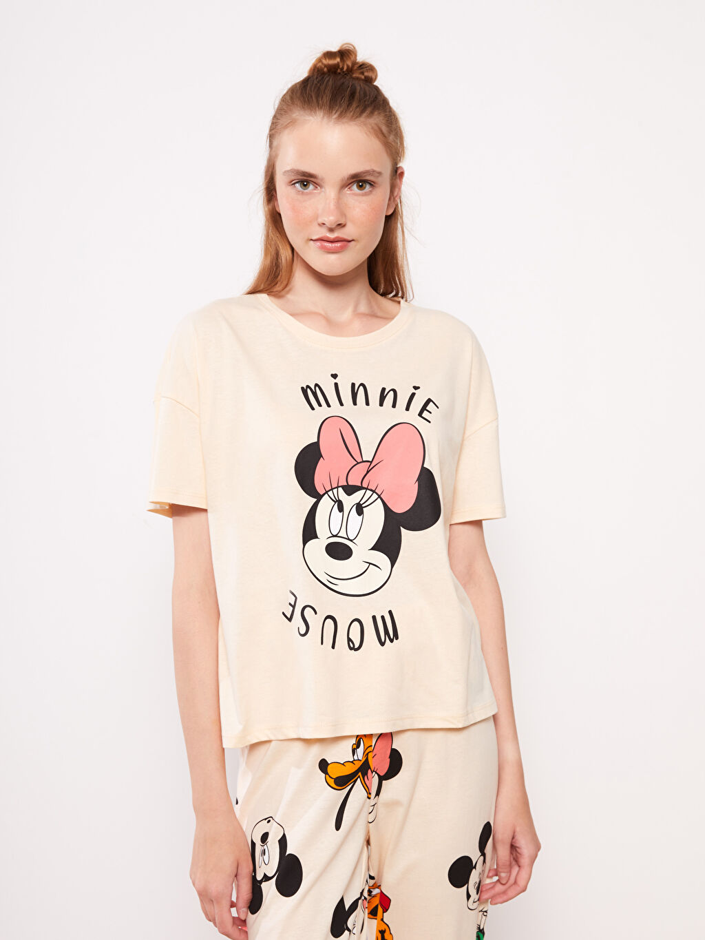 Crew Neck Disney Printed Short Sleeve Cotton Women's Pajamas Set