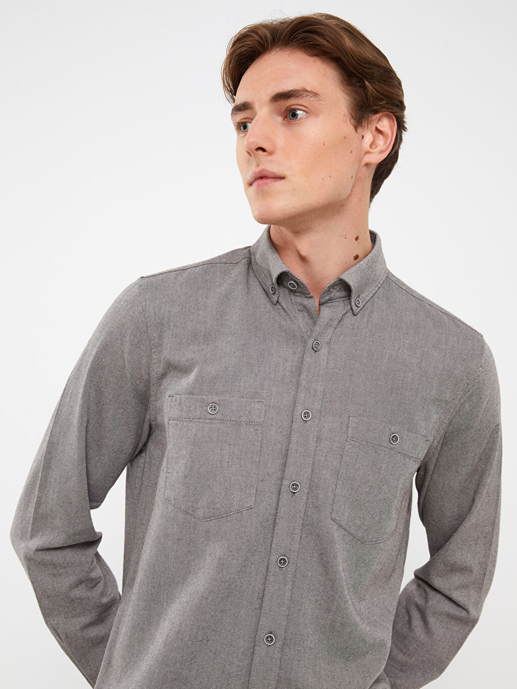 Regular Fit Long Sleeve Gabardine Men's Shirt W28059Z8J2B W28059Z8