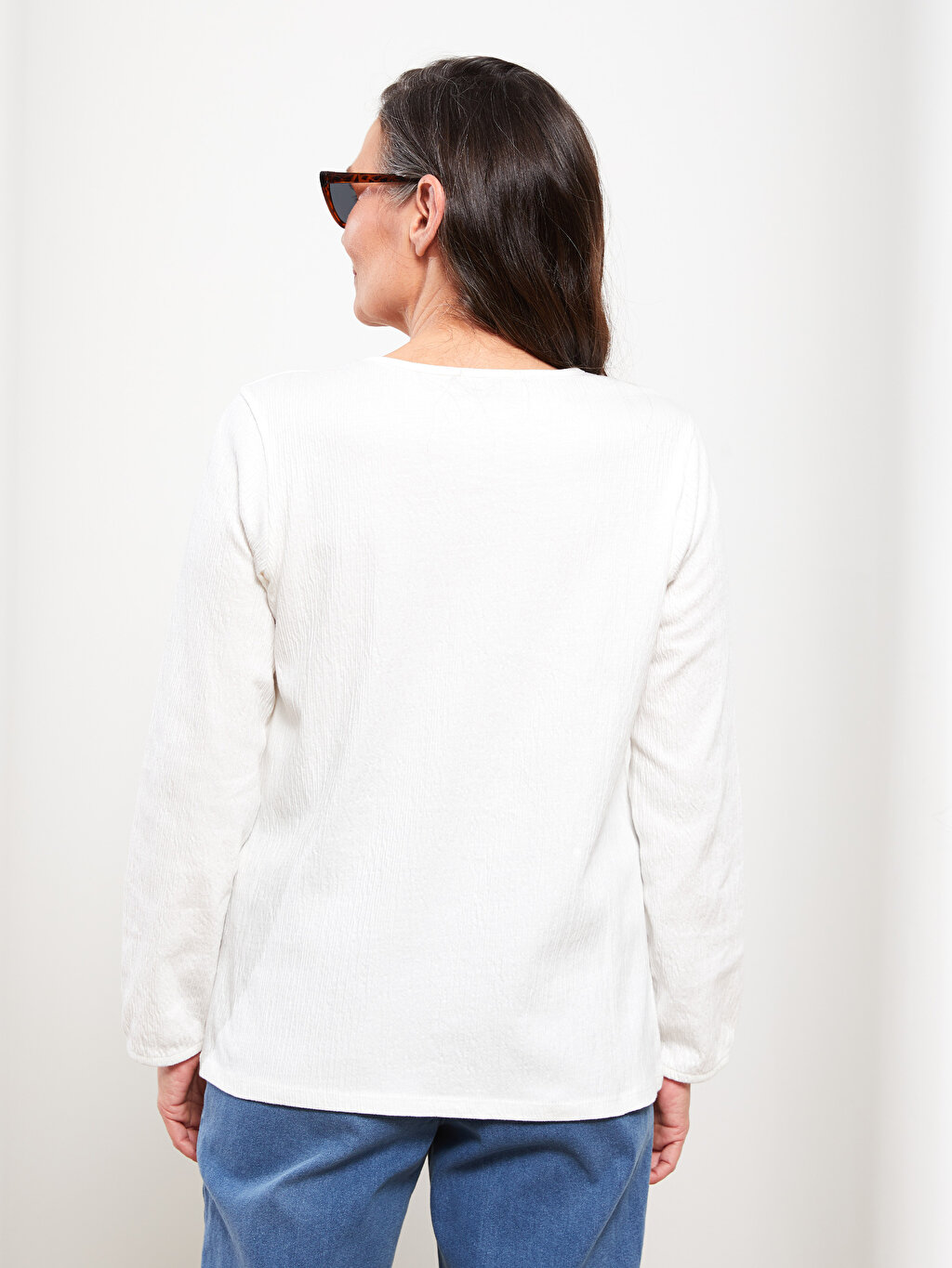 Lapel Collar Embroidered Long Sleeve Women's T-Shirt -W28166Z8-EEW -  W28166Z8-EEW - LC Waikiki