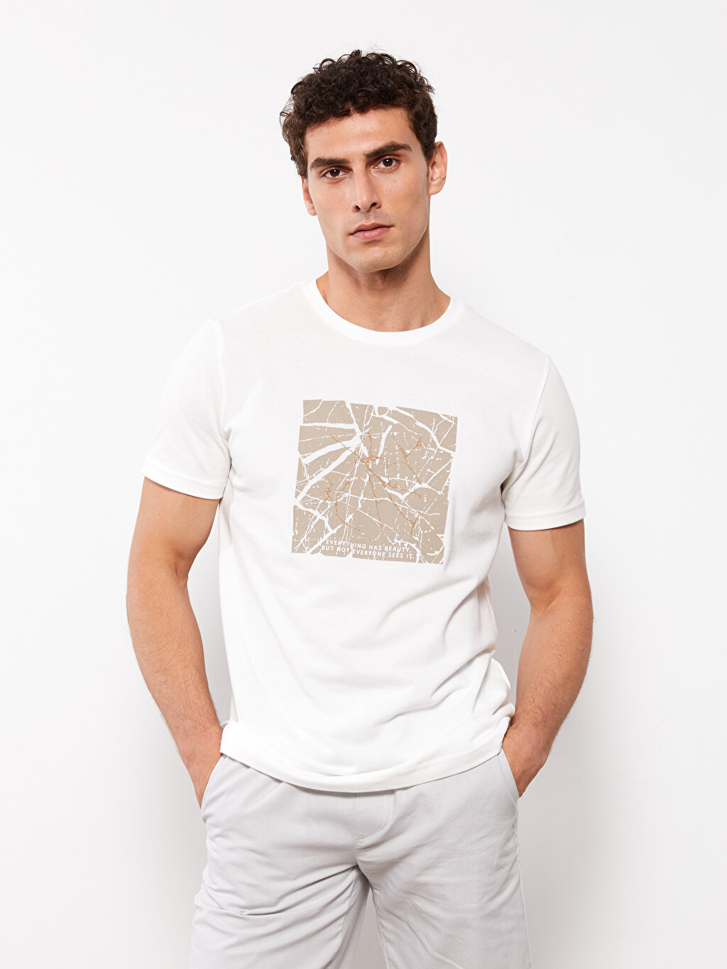 Crew Neck Short Sleeve Printed Combed Cotton Men's T-shirt