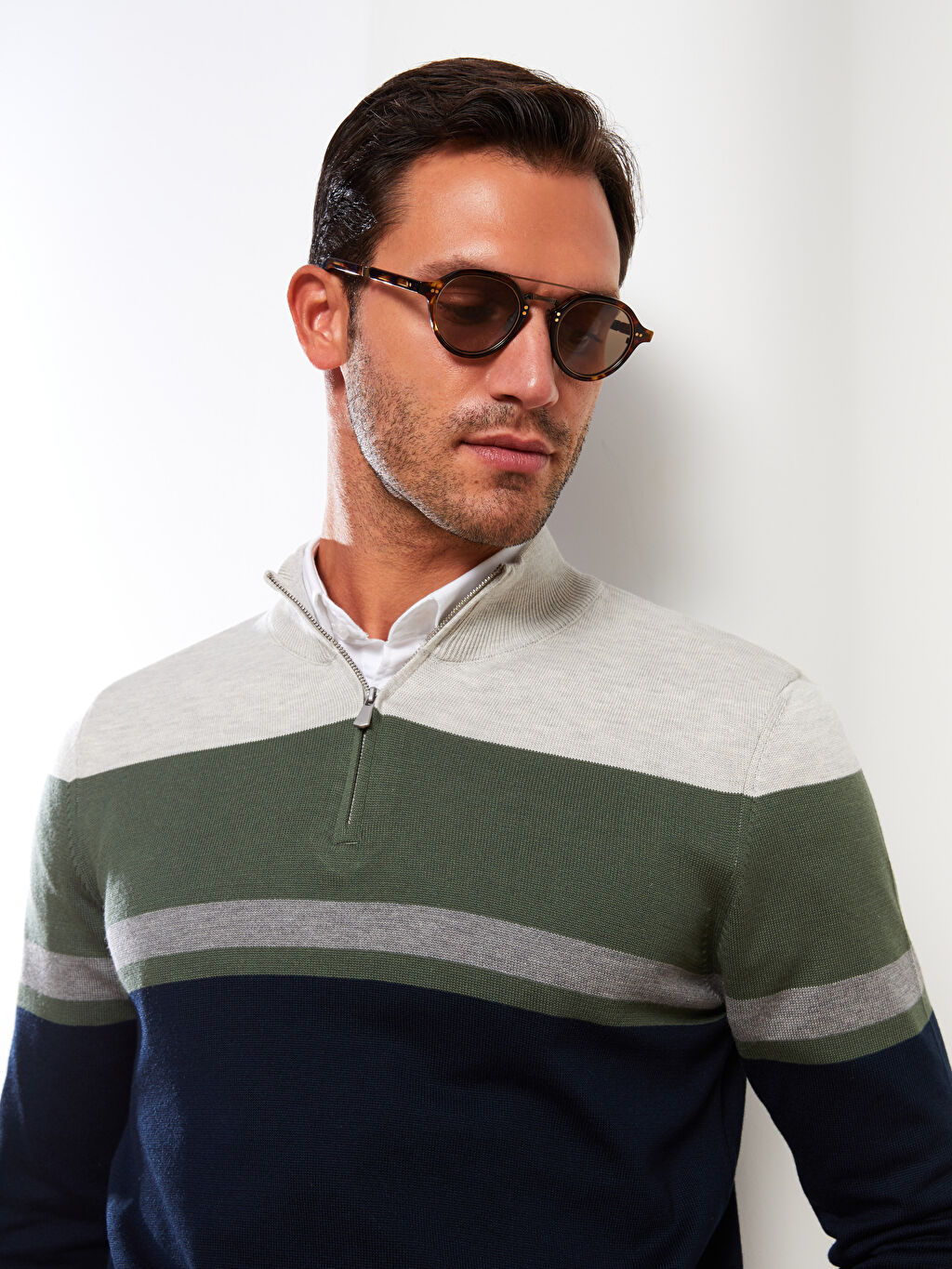 Stand Collar Long Sleeve Color Block Men's Knitwear Sweater -W2AS79Z8 