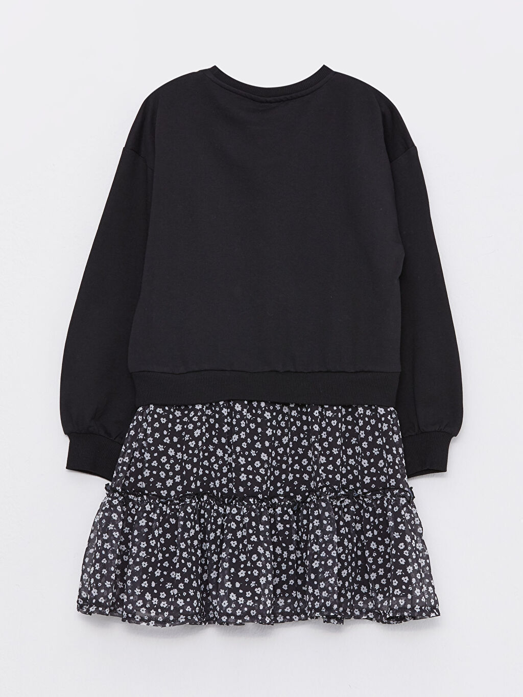 Crew Neck Printed Long Sleeve Girl's Dress W2BT45Z4CVL W2BT45Z4CVL