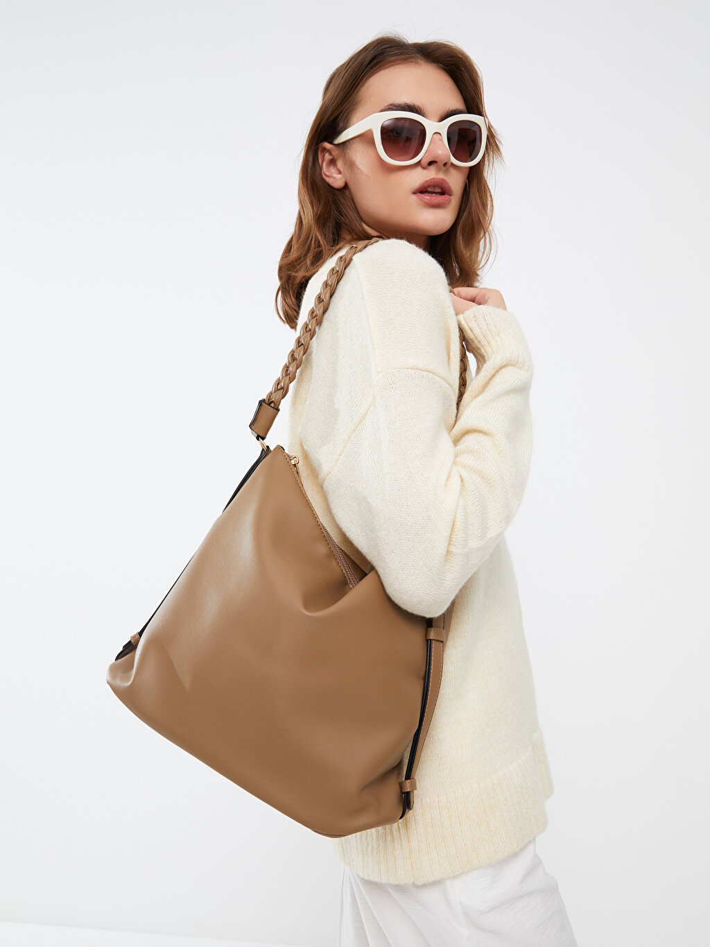 LC WAIKIKI Beige Leather Look Womens Shoulder Bag