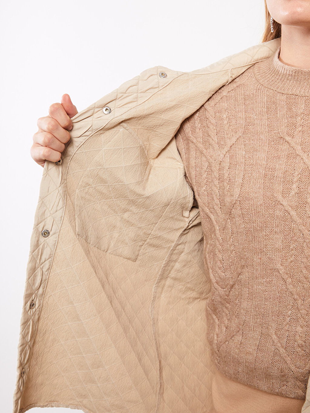 Shirt Neck Quilted Patterned Long Sleeve Women's Jacket -W2EK58Z8 