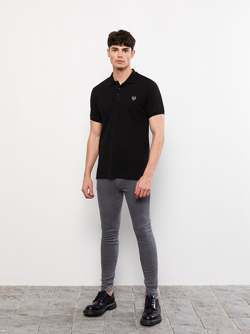 Siyah Polo Yaka Kısa Kollu Baskılı Pike Erkek Tişört - W2GA65Z8-CVL ...
