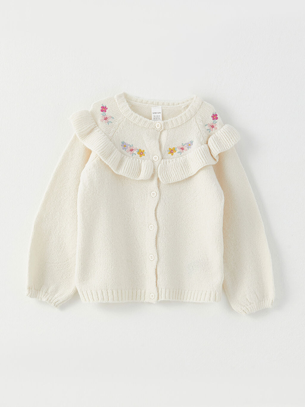 Crew Neck Long Sleeve Embroidery Detailed Baby Girl Knitwear Cardigan