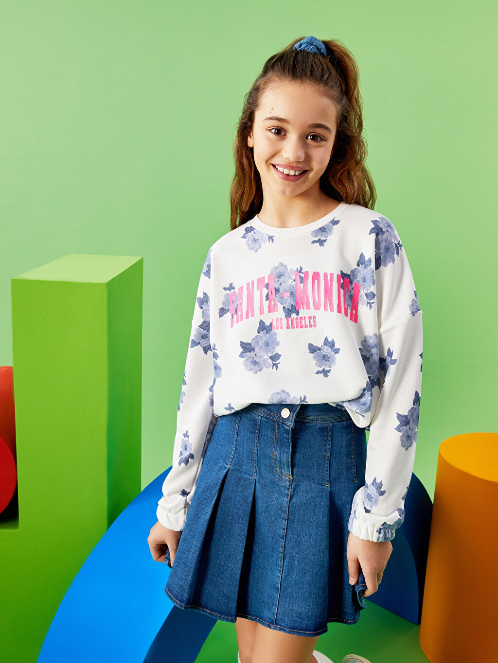 Crew Neck Printed Long Sleeve Girl Sweatshirt S36438Z4LQQ S36438Z4