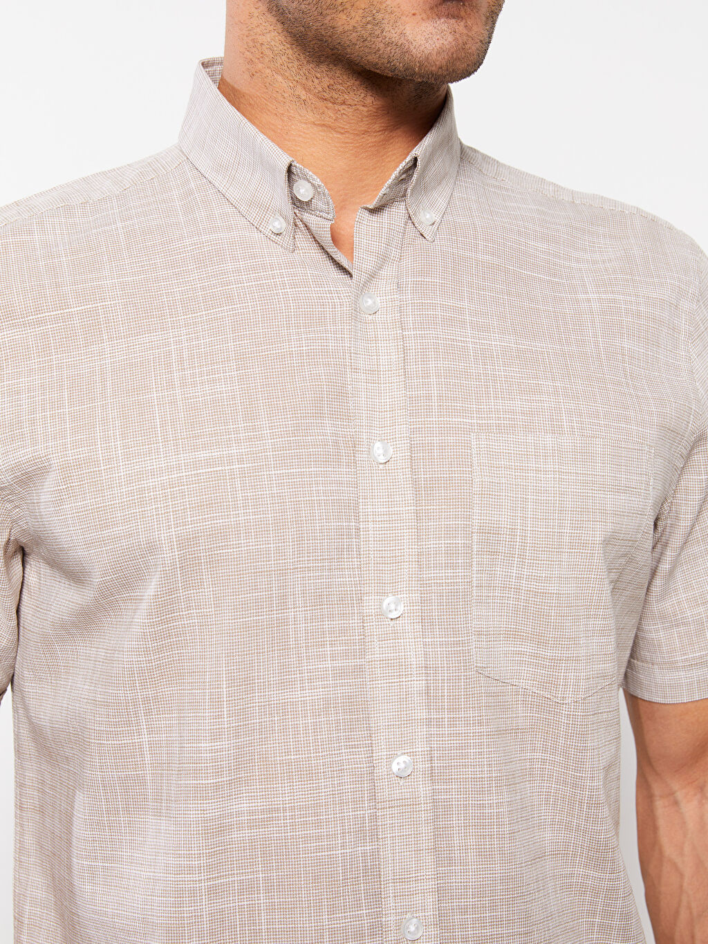 Chemise Coupe Classique En Lin à Manches Courtes - Vert Kaki Foncé