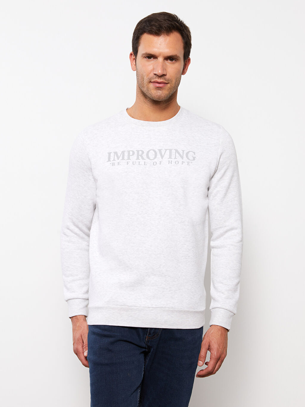 Men's Printed Crew Neck Sweatshirt for Men (White)