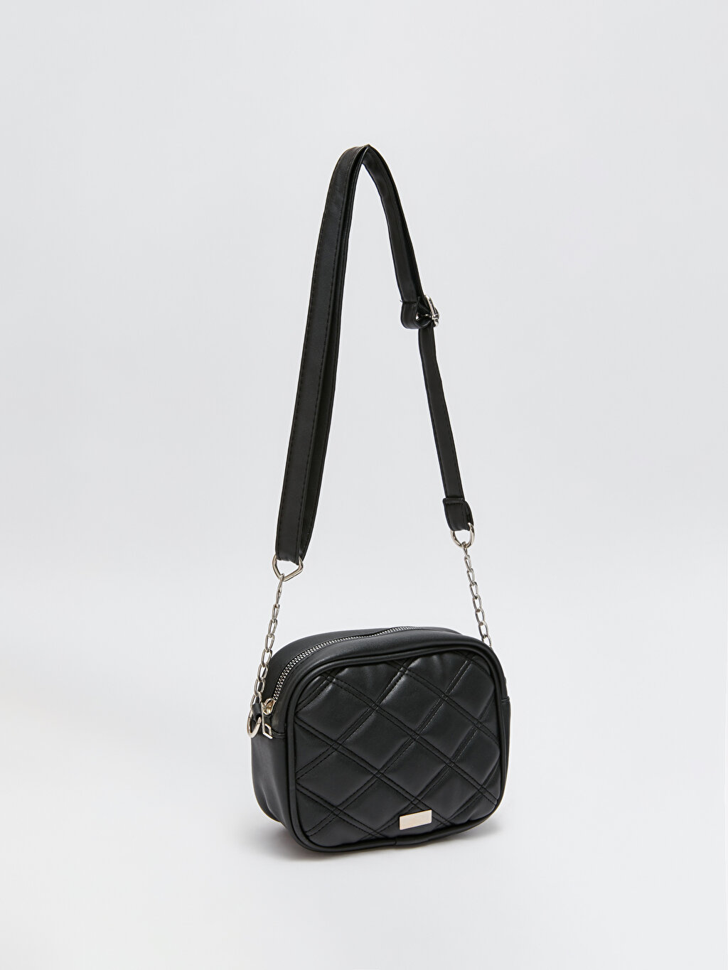 Black Quilted Leather-Look Chain Strap Cross Body Bag