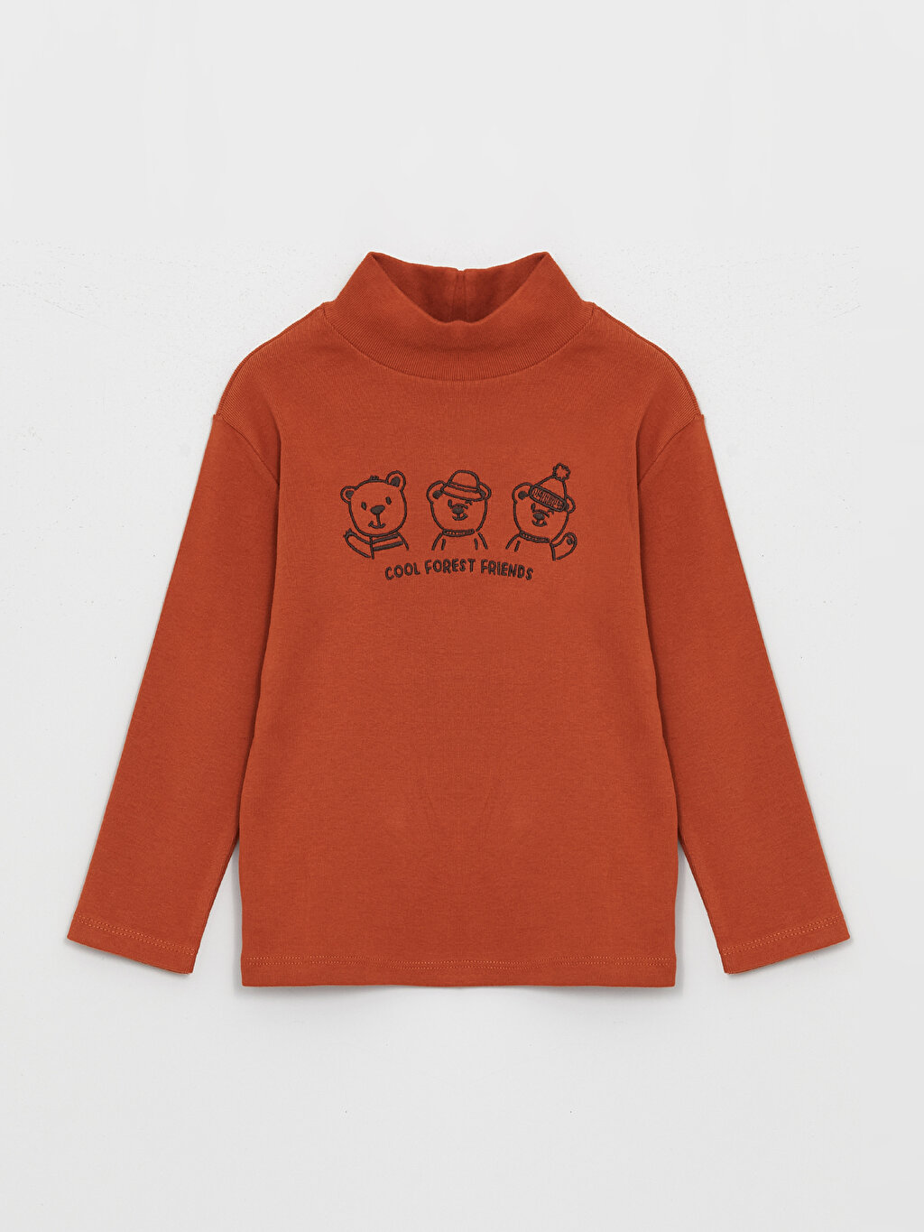 Turtleneck Long Sleeve Embroidery Detailed Baby Boy T-Shirt
