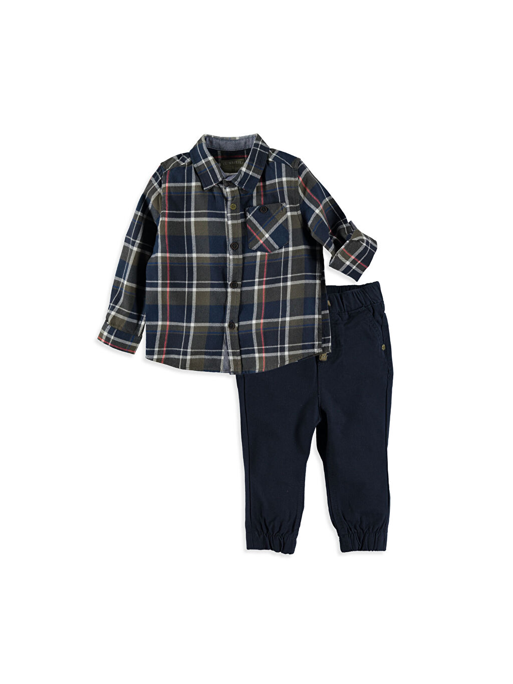 Haki Erkek Bebek Ekose Gömlek ve Jogger Pantolon LC Waikiki