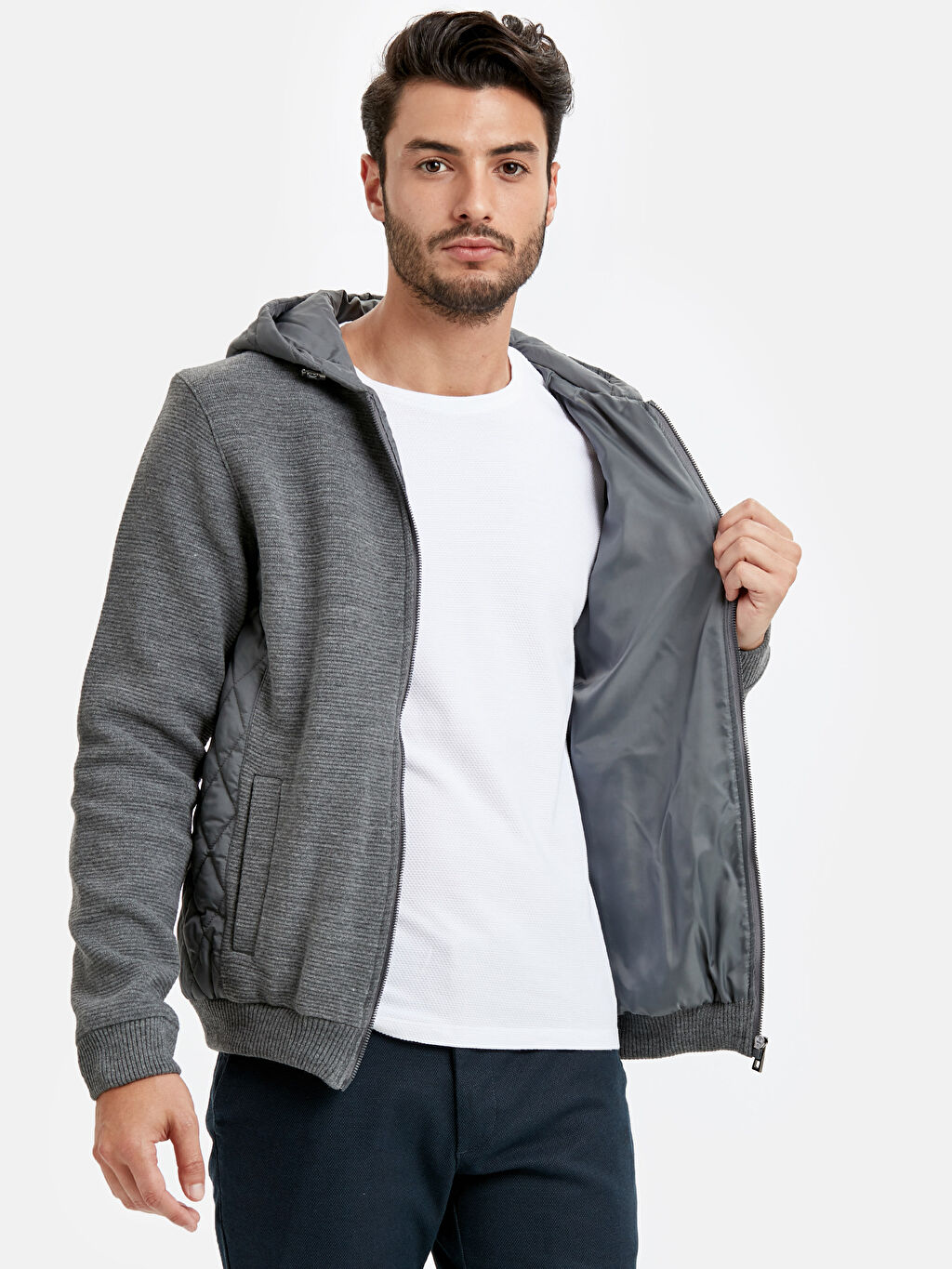 Gri Kapusonlu Kalin Hirka Mont Lc Waikiki