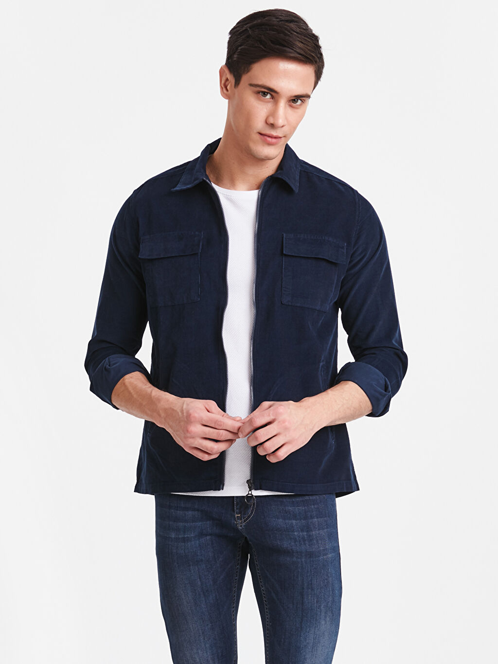 Lacivert Slim Fit Uzun Kollu Fermuarli Kadife Gomlek Lc Waikiki