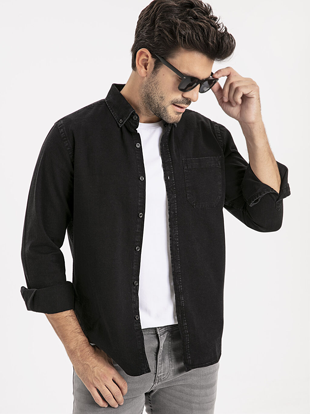 Siyah Regular Fit Pamuklu Jean Gomlek Lc Waikiki