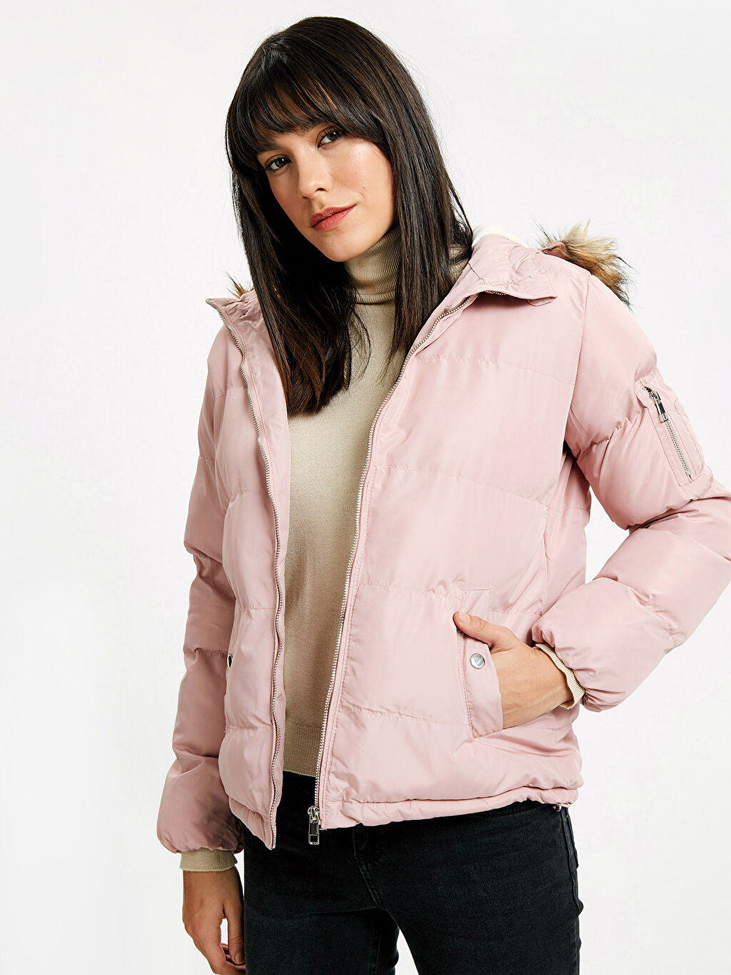 pembe kapusonlu kalin sisme mont lc waikiki