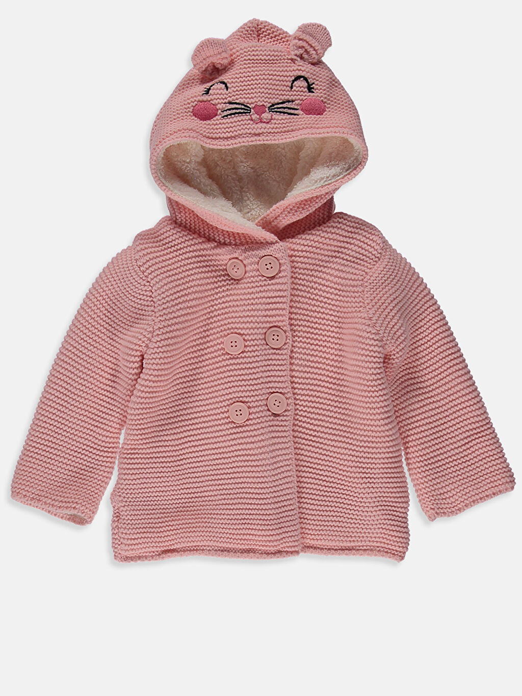 Pembe Pembe Kız Bebek Kapüşonlu Triko Hırka LC Waikiki