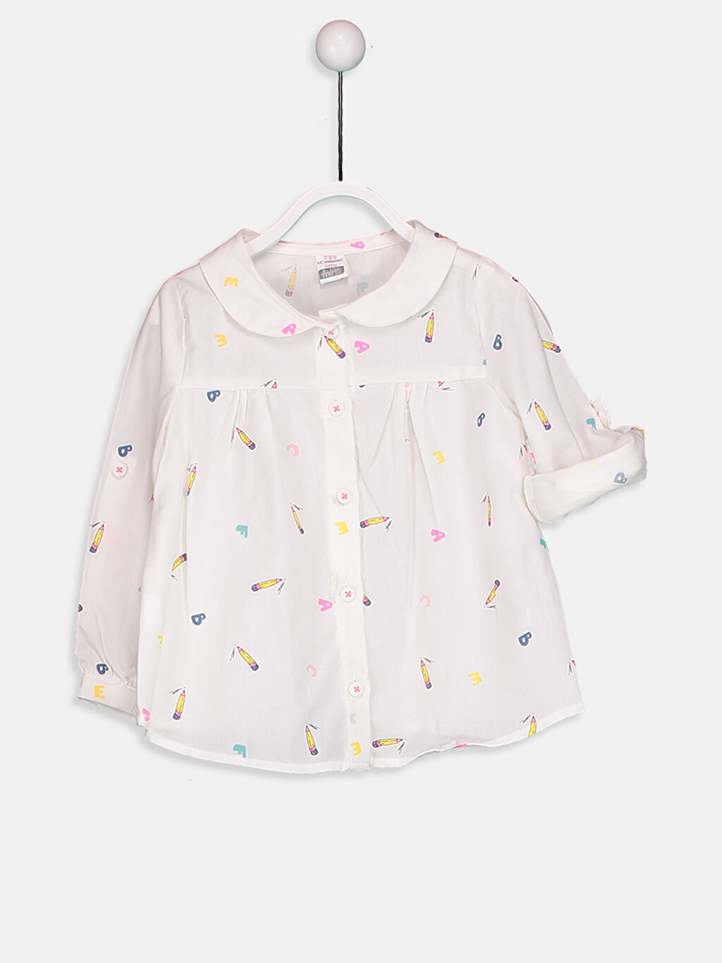 Ekru Ekru Kız Bebek Desenli Twill Gömlek LC Waikiki