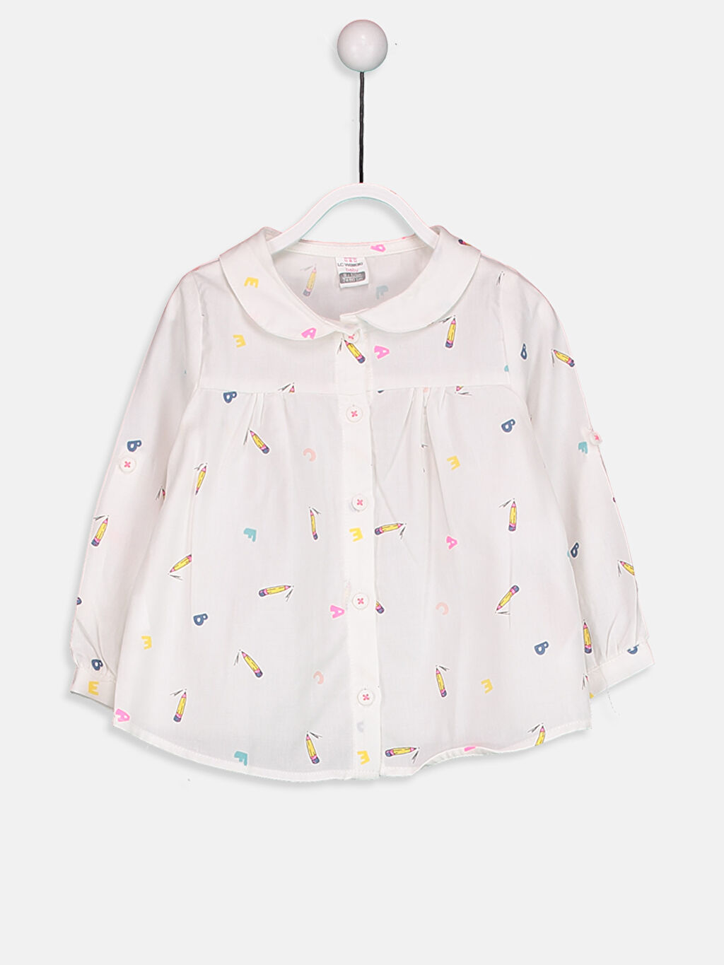 Ekru Ekru Kız Bebek Desenli Twill Gömlek LC Waikiki