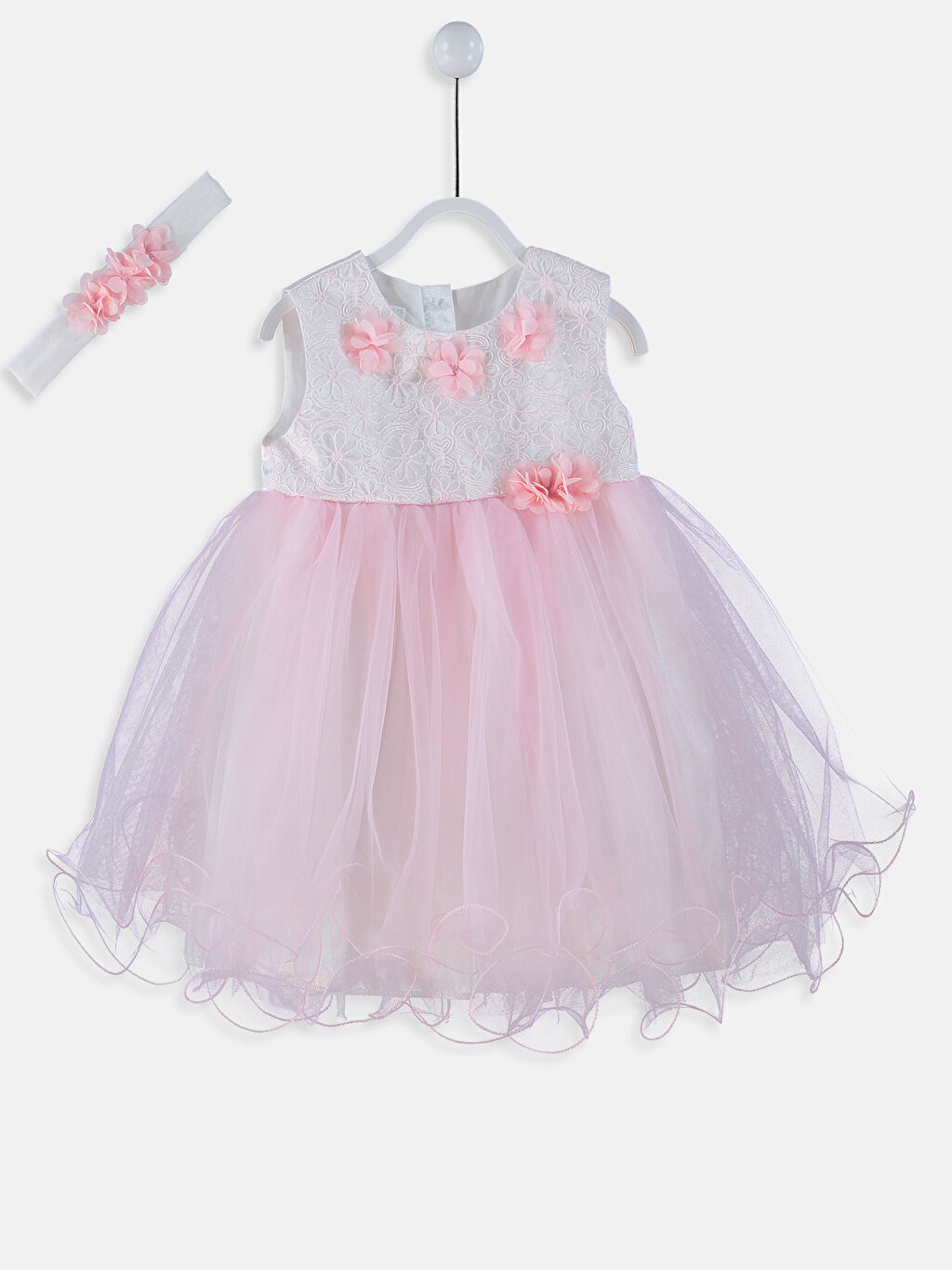 Pembe Takım Kız Bebek Tüllü Elbise ve Saç Bandı LC Waikiki