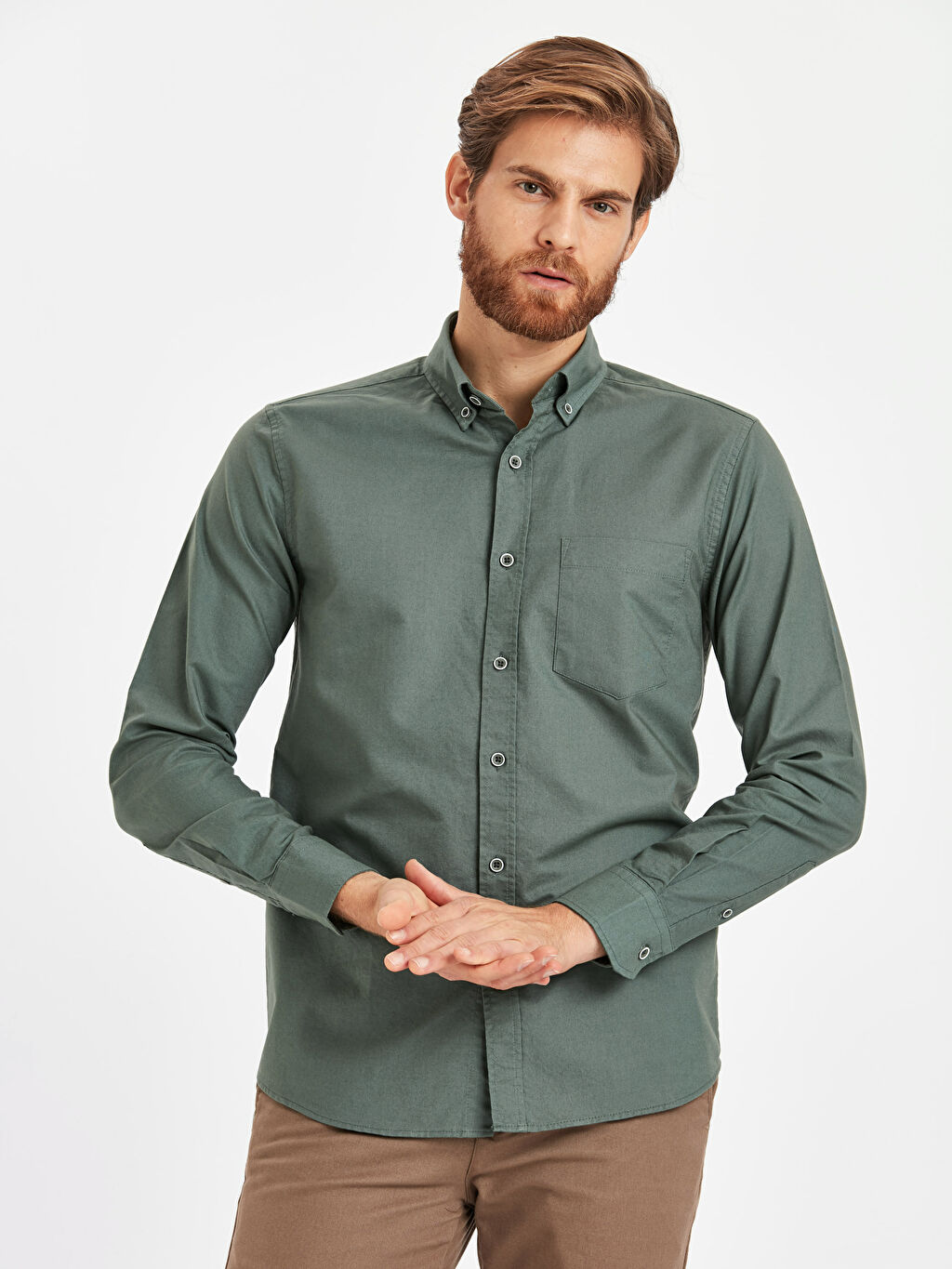 Yesil Regular Fit Uzun Kollu Oxford Gomlek Lc Waikiki