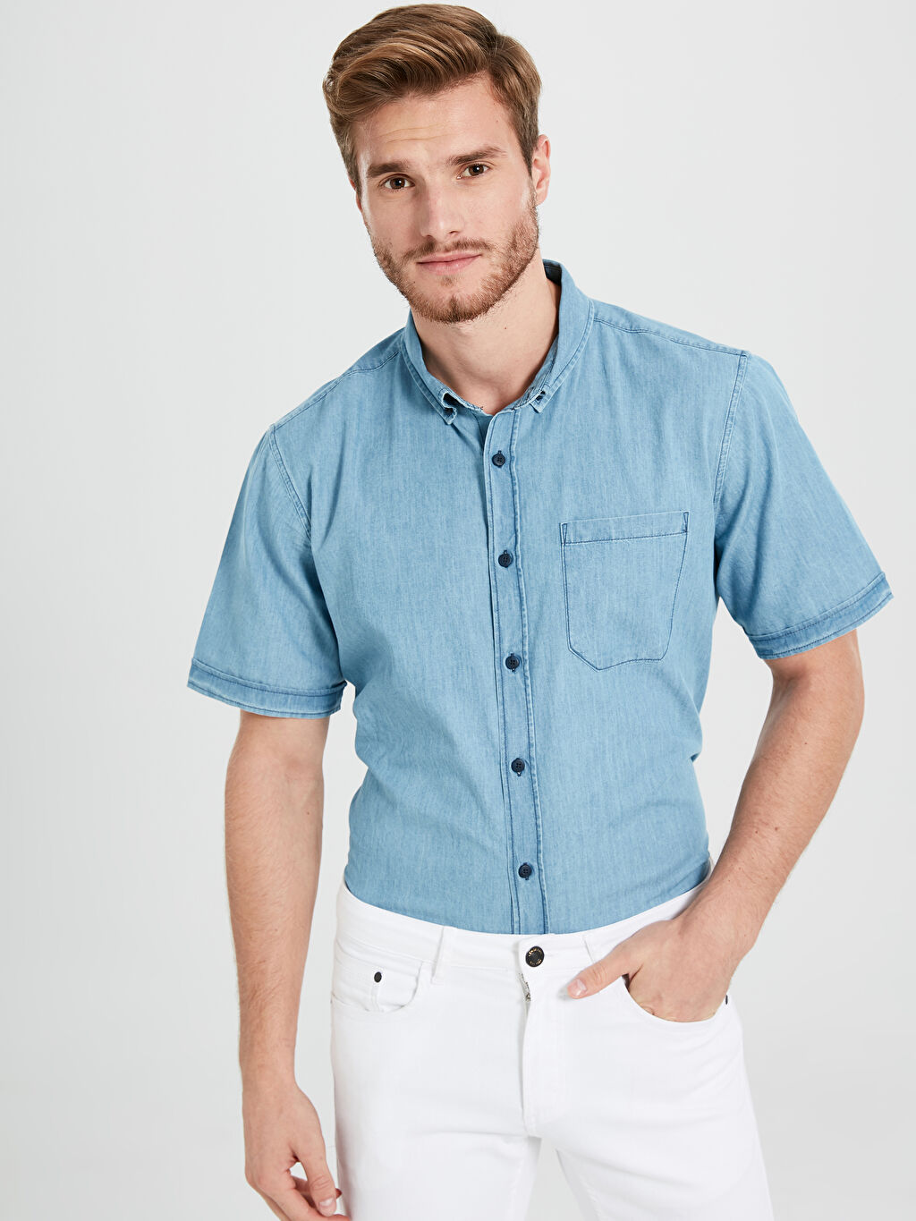 Indigo Regular Fit Kisa Kollu Jean Gomlek Lc Waikiki