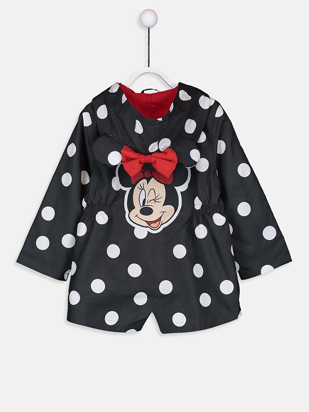 Siyah Kız Bebek Minnie Mouse Desenli Puantiyeli Trençkot