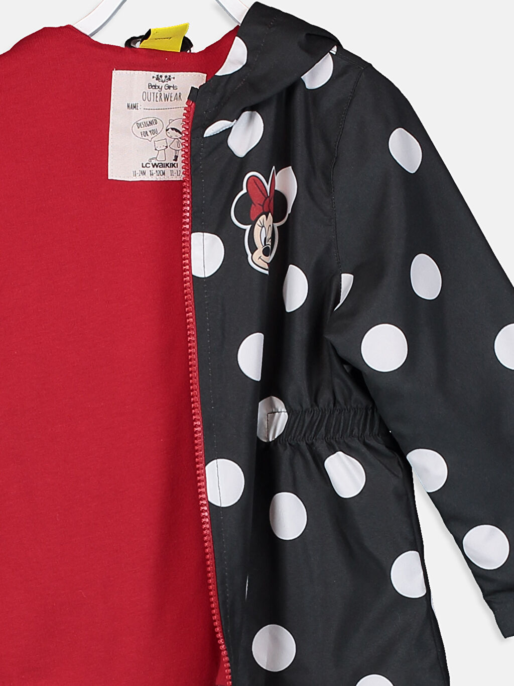 Siyah Kız Bebek Minnie Mouse Desenli Puantiyeli Trençkot