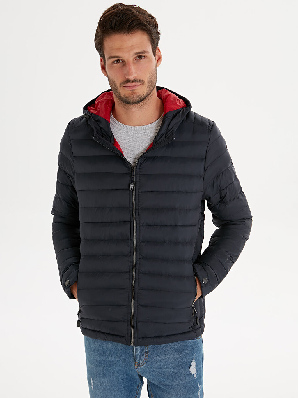 Lacivert Slim Fit Kapusonlu Kalin Sisme Mont Lc Waikiki