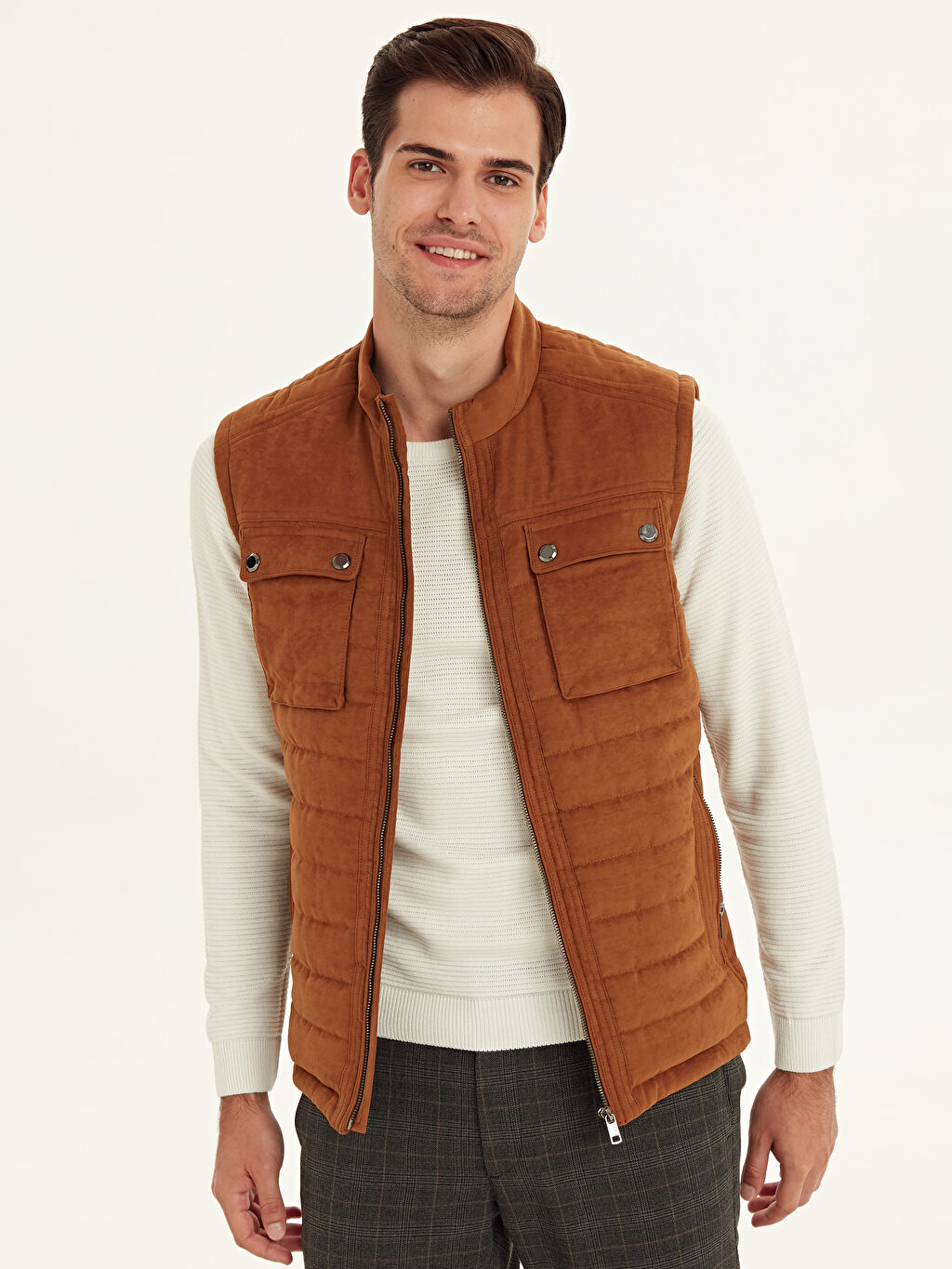 Kahverengi Slim Fit Dik Yaka Suet Yelek Lc Waikiki