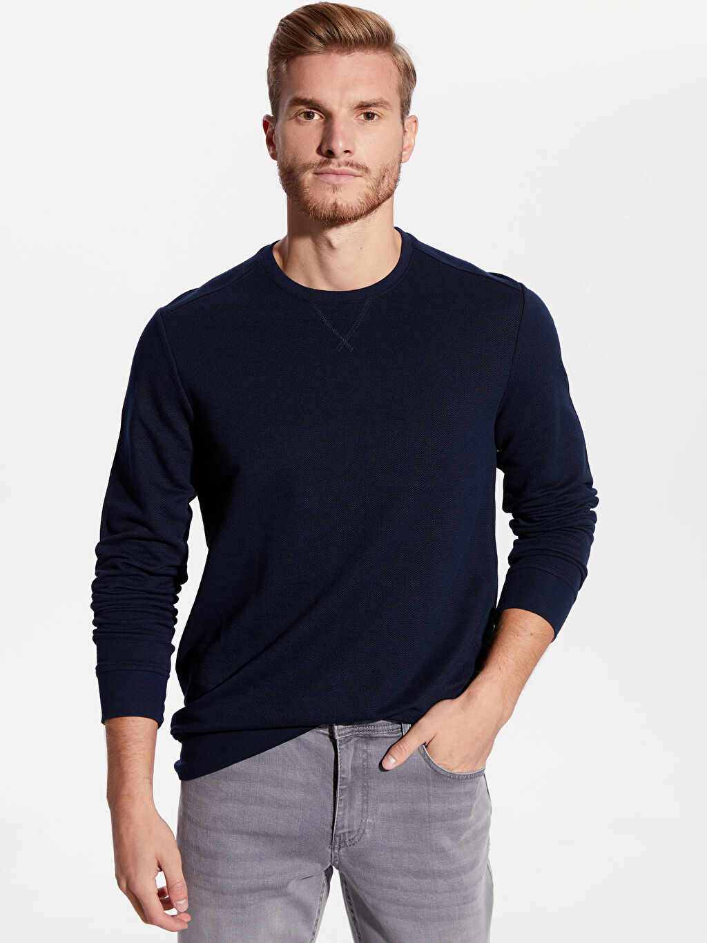 Lacivert Rahat Kalip Bisiklet Yaka Basic Sweatshirt Lc Waikiki