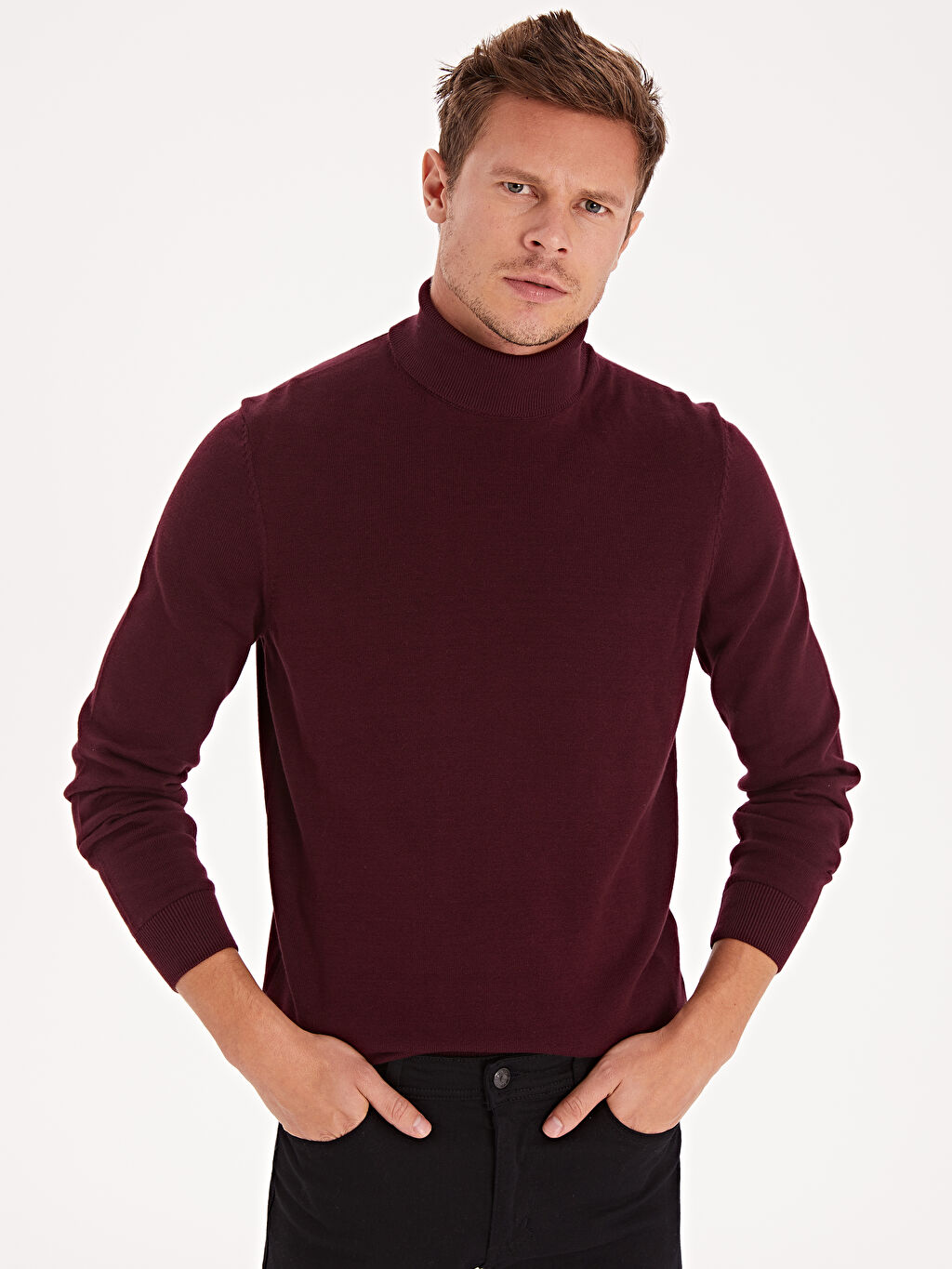 Bordo Balikci Yaka Basic Triko Kazak Lc Waikiki