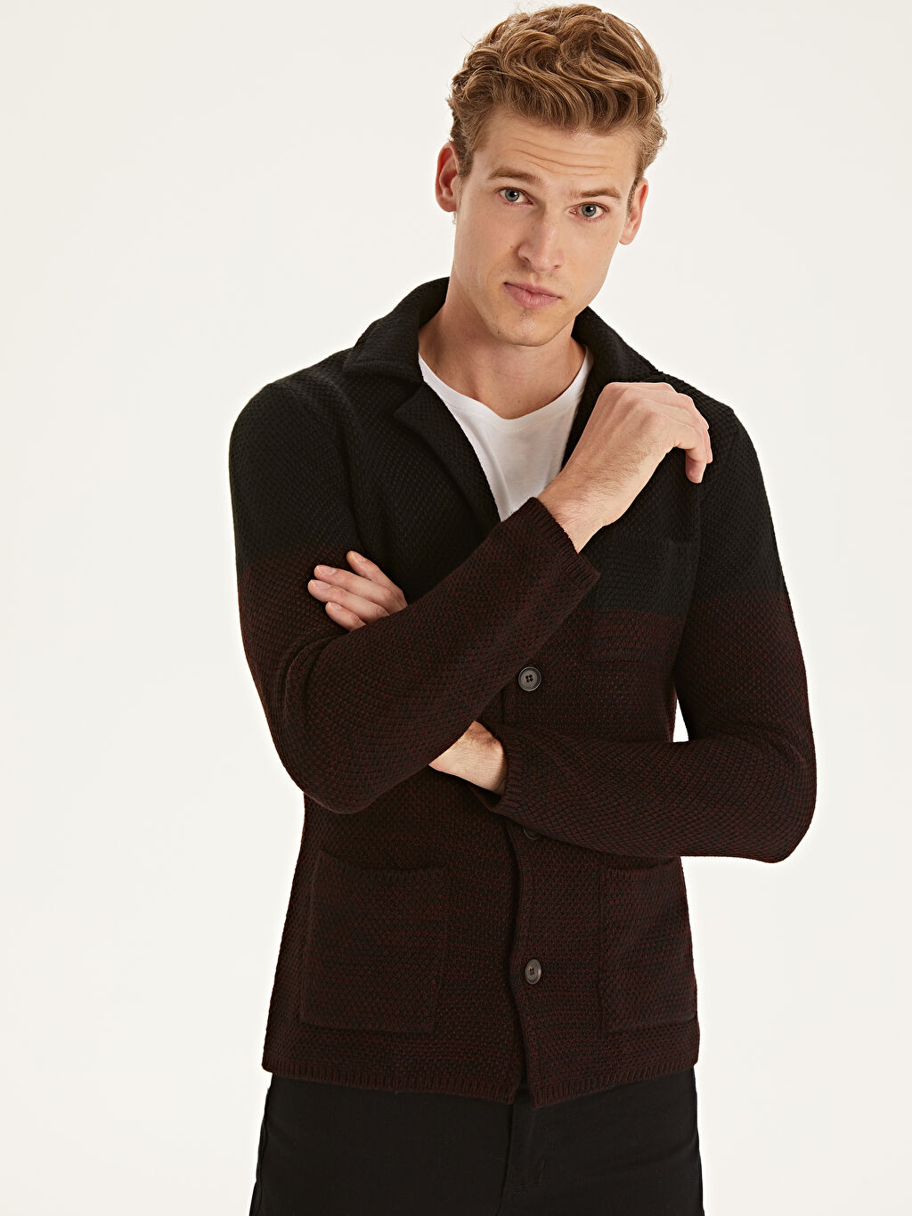 Bordo Slim Fit Ceket Yaka Triko Hirka Lc Waikiki