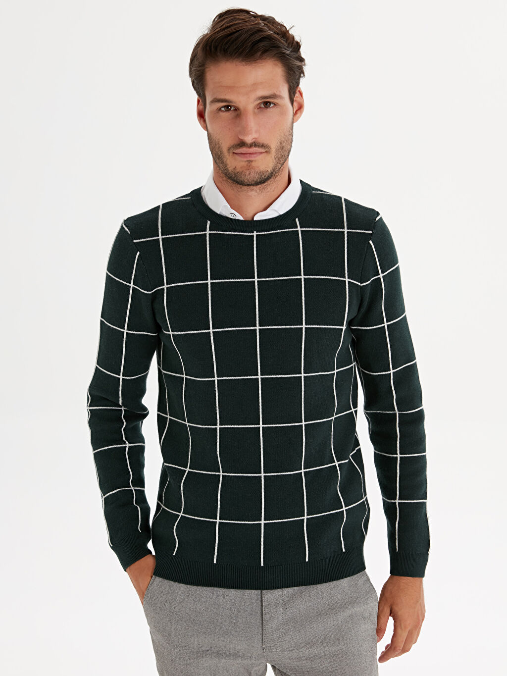 Yesil Slim Fit Ekose Ince Triko Kazak Lc Waikiki