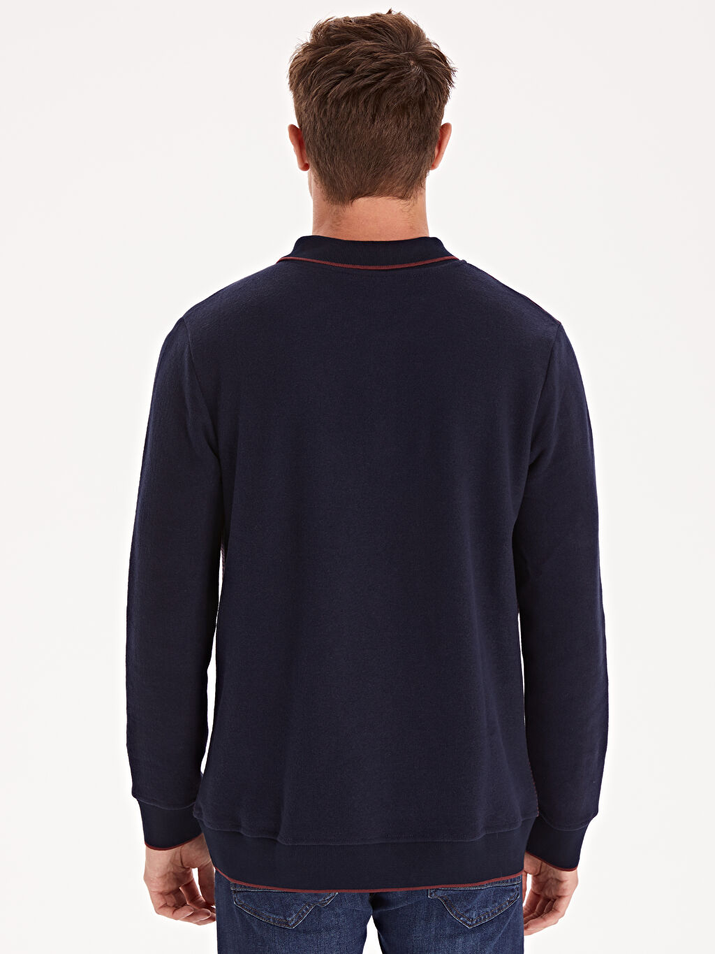 bordo rahat kalip polo yaka cizgili sweatshirt lc waikiki