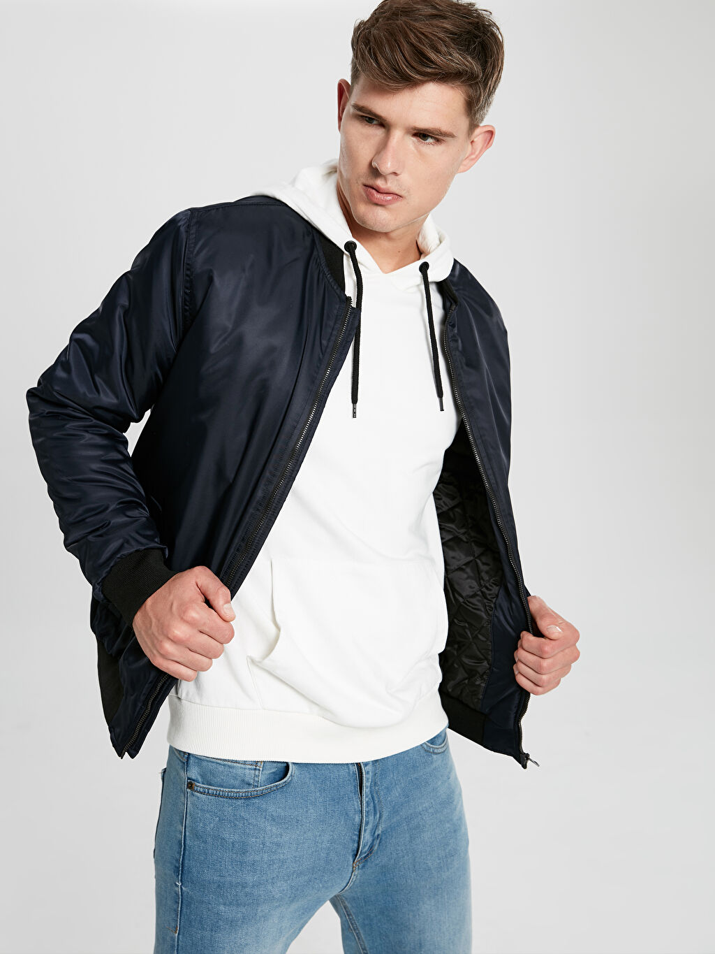 Lacivert Slim Fit Kolej Yaka Bomber Mont LC Waikiki