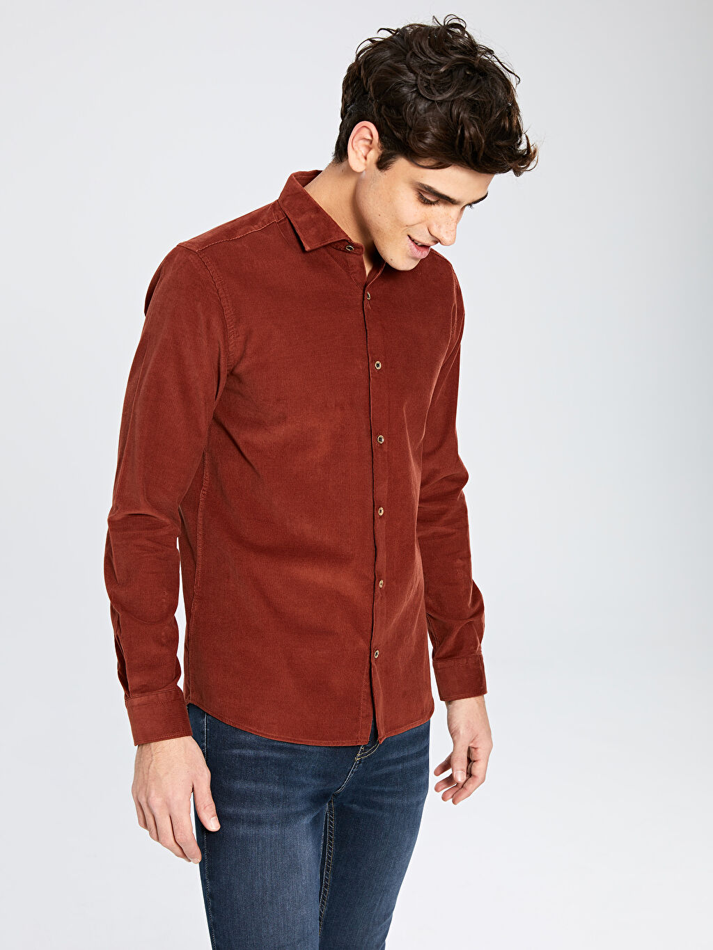 Kirmizi Slim Fit Uzun Kollu Kadife Gomlek Lc Waikiki