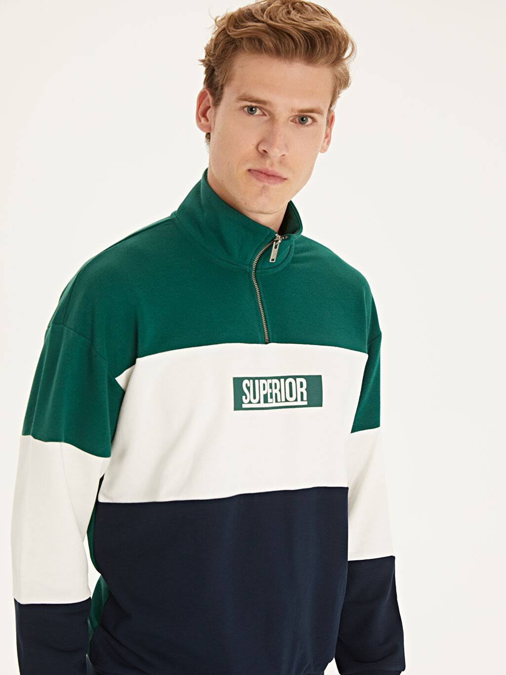 Yesil Regular Fit Dik Yaka Baskili Kalin Sweatshirt Lc Waikiki