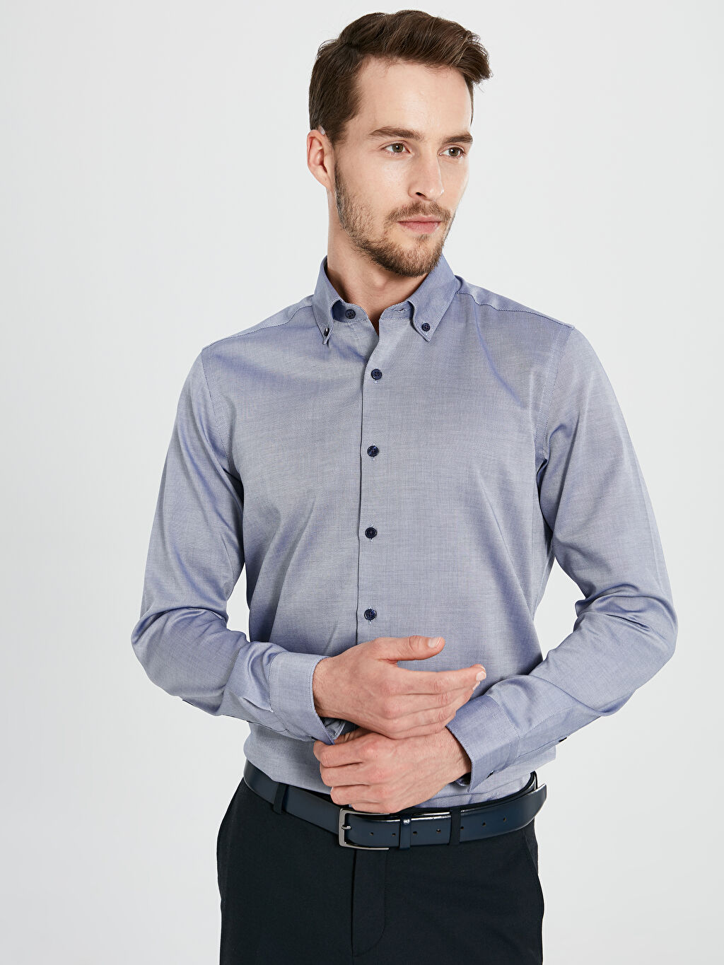 Lacivert Slim Fit Akilli Kumas Uzun Kollu Gomlek Lc Waikiki