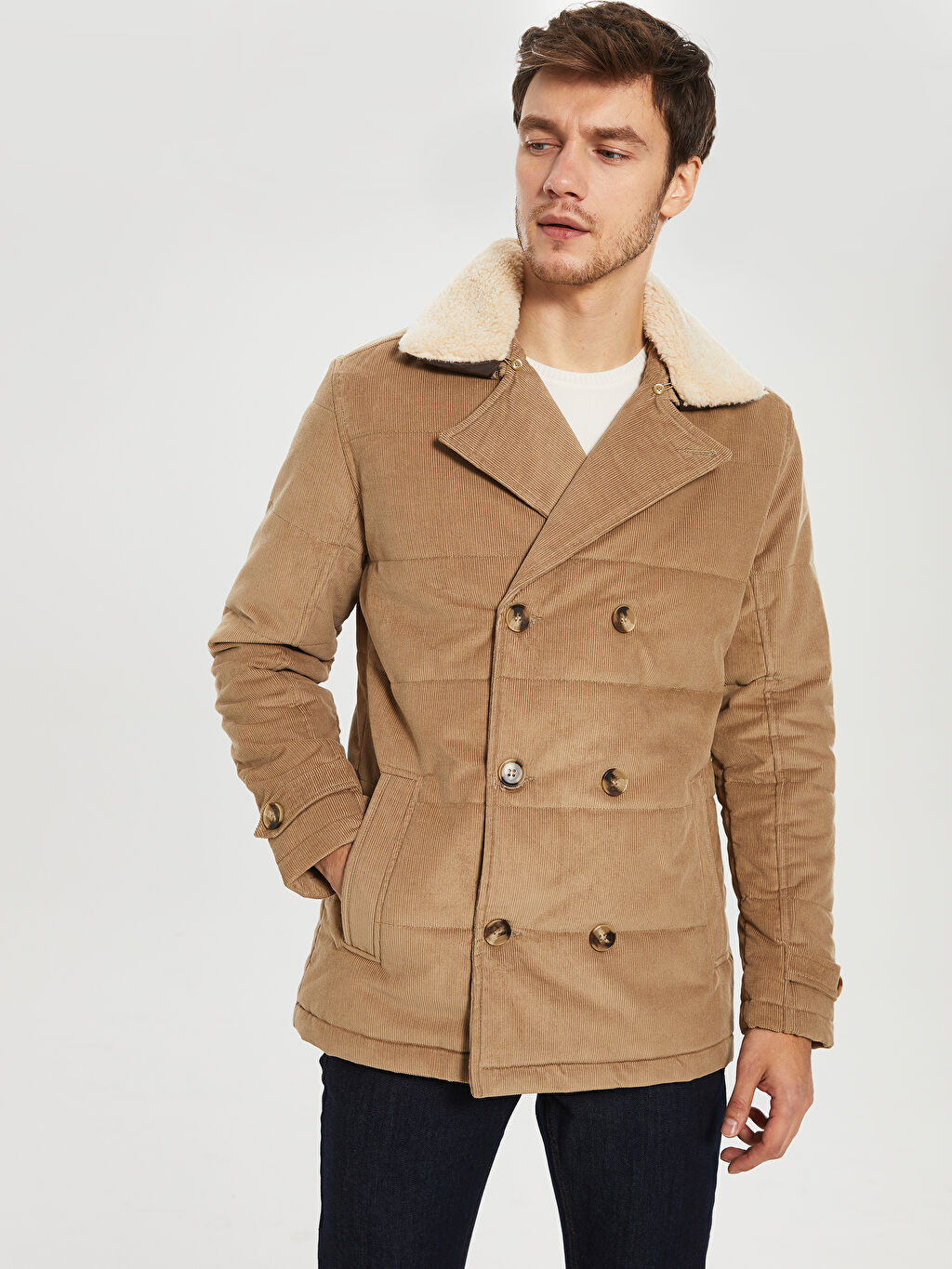 Bej Slim Fit Armurlu Kisa Kaban Lc Waikiki