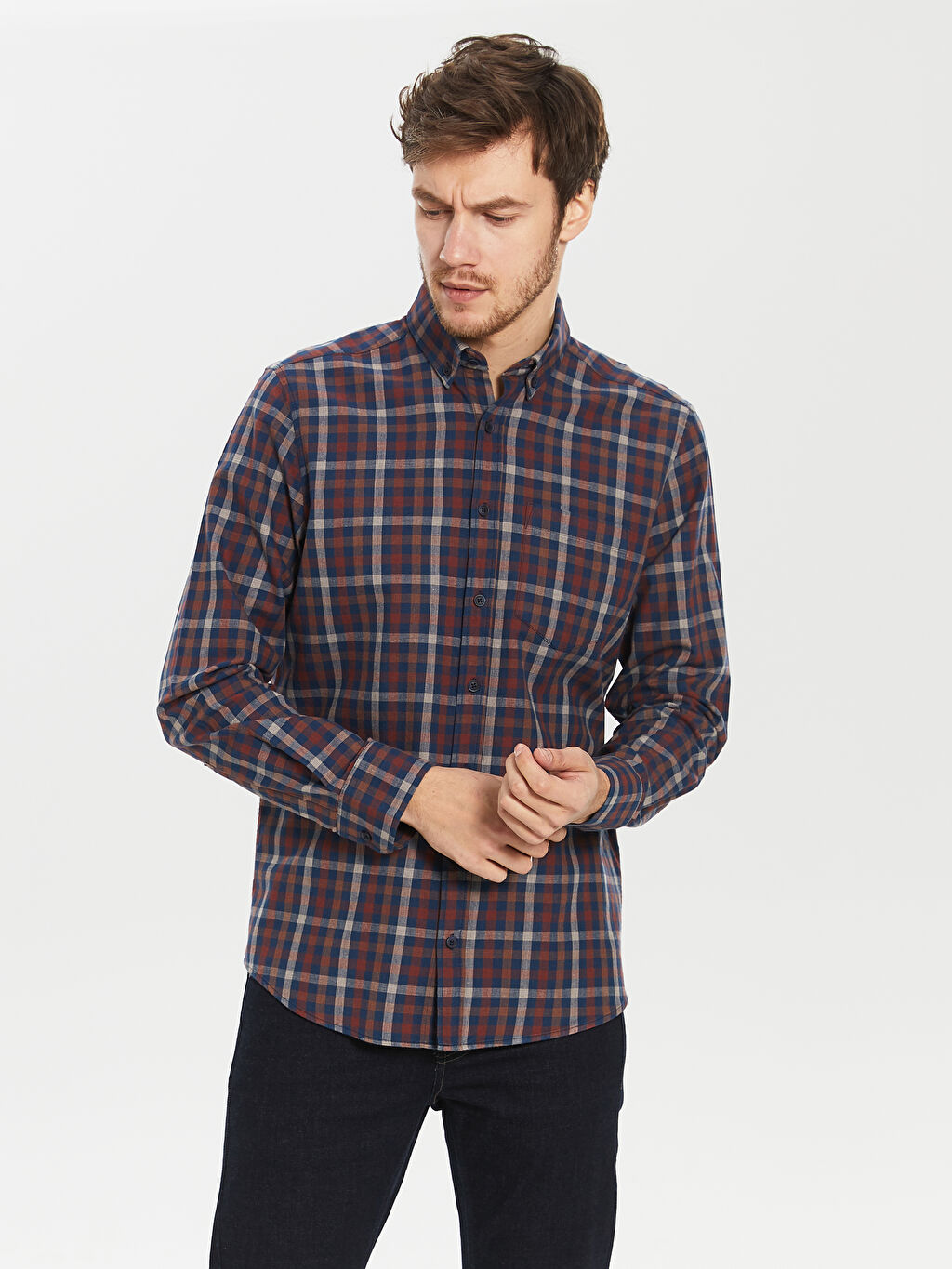 kirmizi regular fit uzun kollu ekose erkek gomlek 9ws354z8 dhx lc waikiki